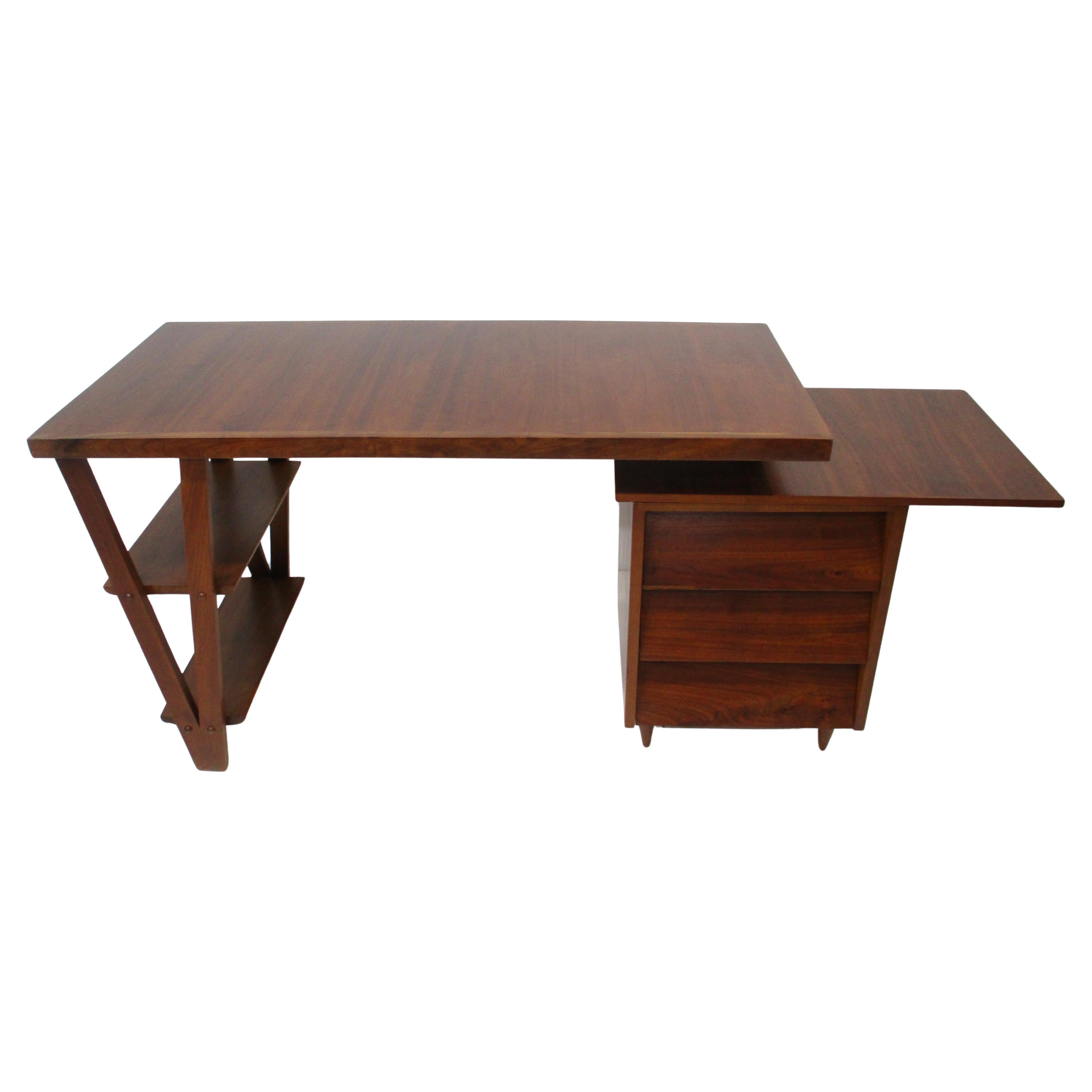 George Nakashima Styled Walnut Mid Century Swivel Desk
