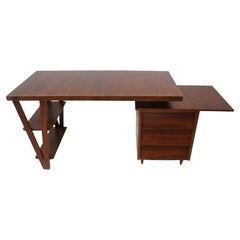 George Nakashima Styled Walnut Mid Century Swivel Desk
