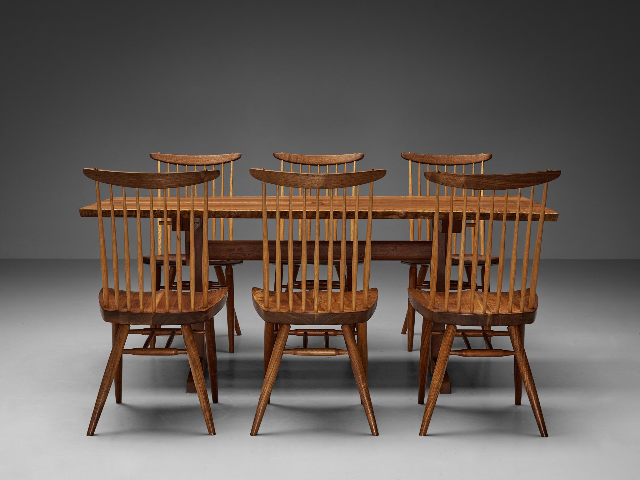 Mid-Century Modern George Nakashima 'Trestle' Dining Table with 'New' Dining Chairs