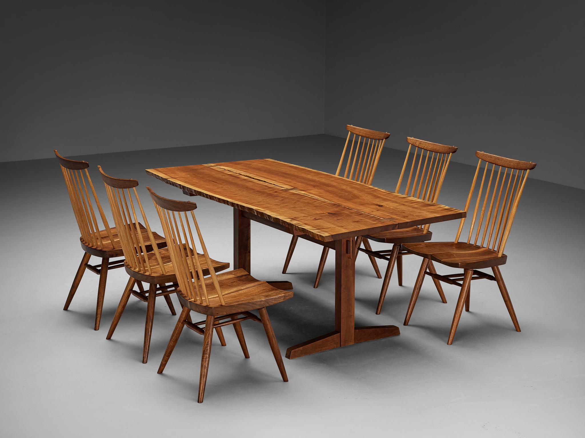 Cherry George Nakashima 'Trestle' Dining Table with 'New' Dining Chairs