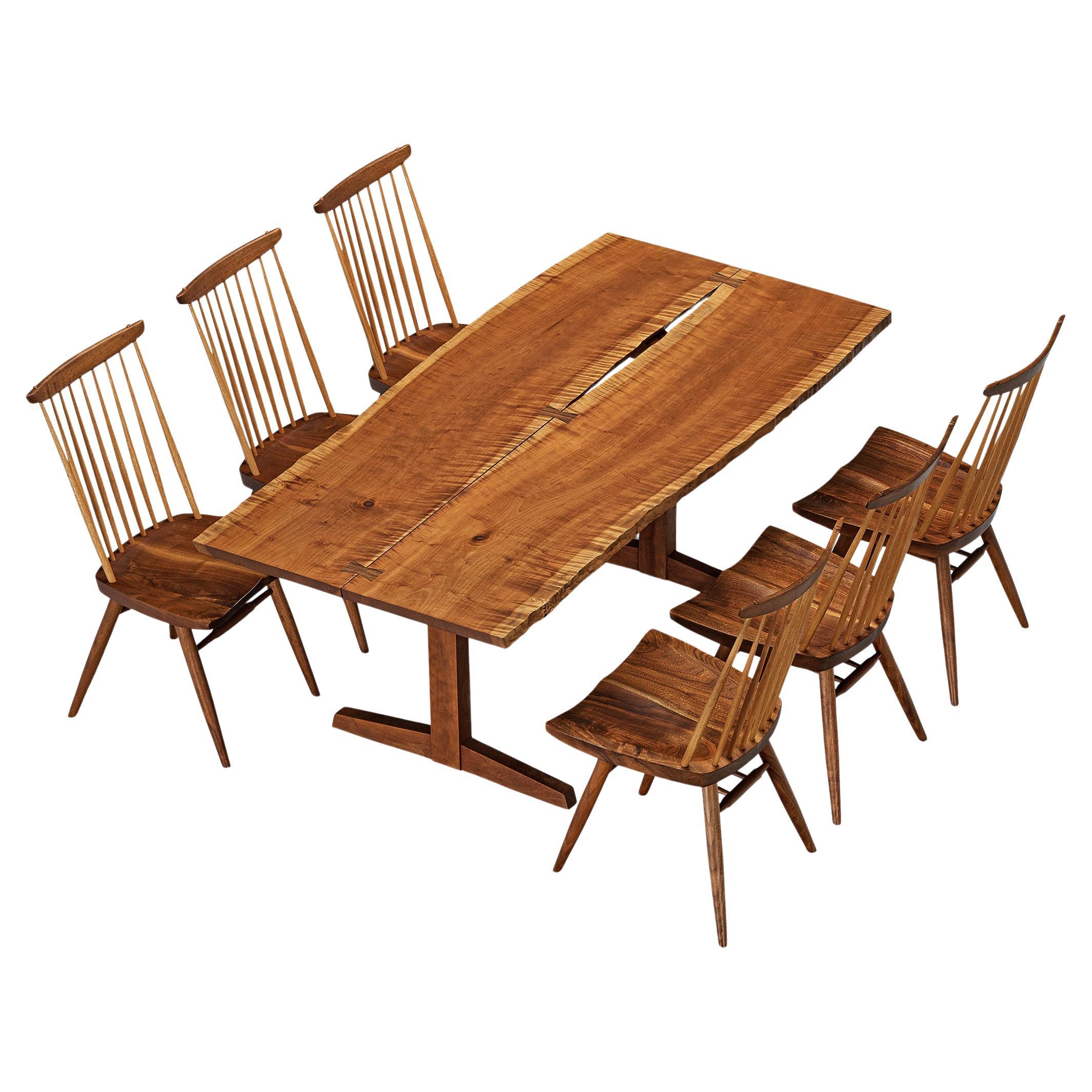 George Nakashima 'Trestle' Dining Table with 'New' Dining Chairs