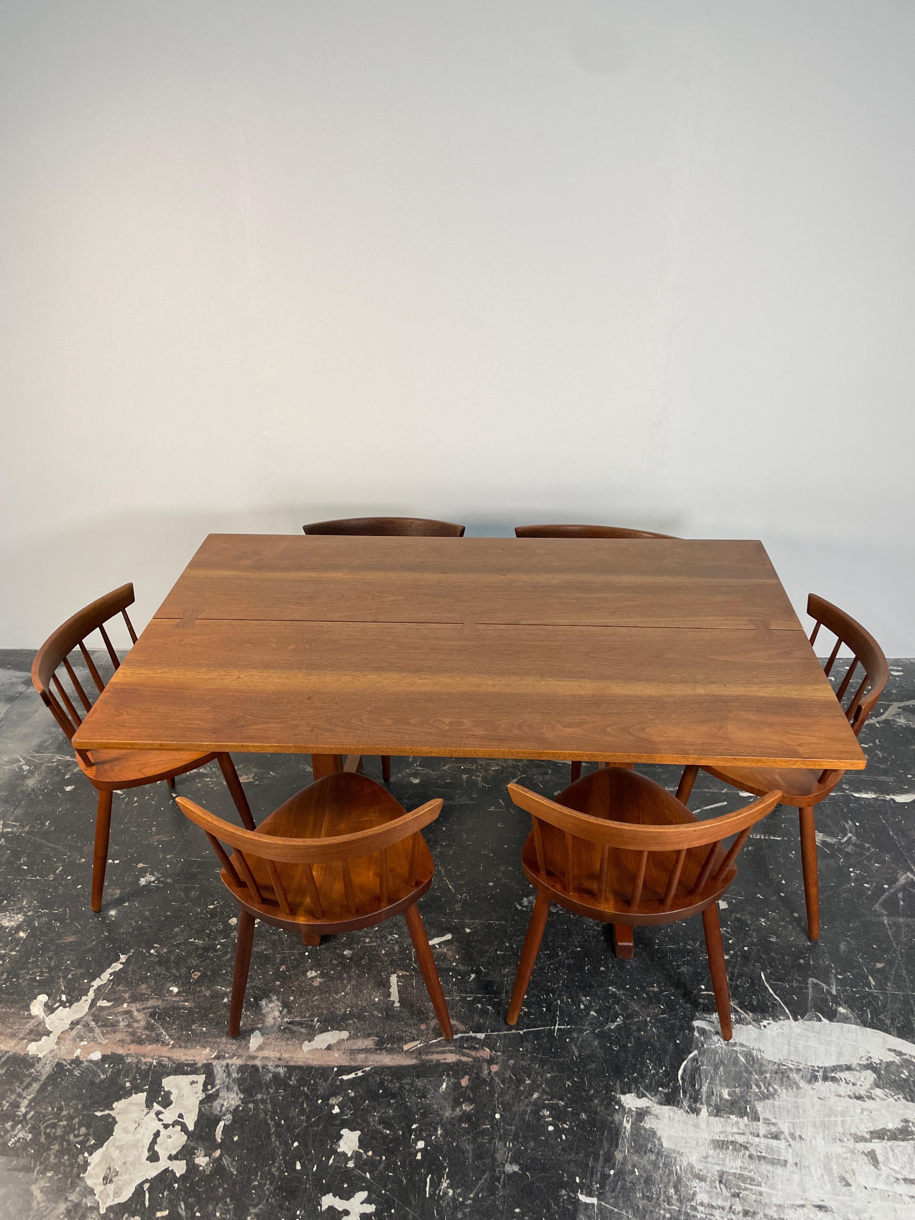 Mid-Century Modern George Nakashima Trestle Table and set of 6 Mira Chairs