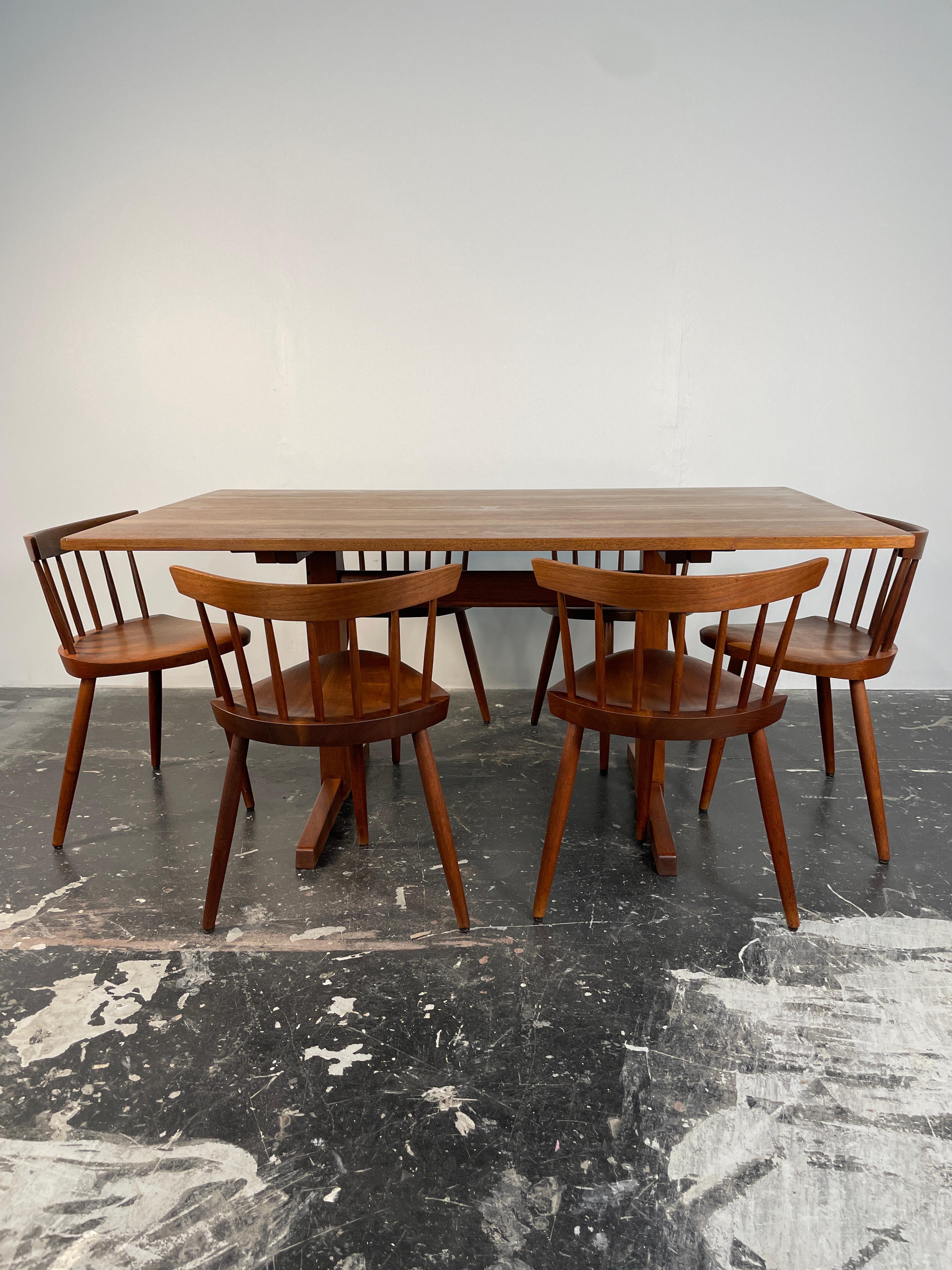 American George Nakashima Trestle Table and set of 6 Mira Chairs