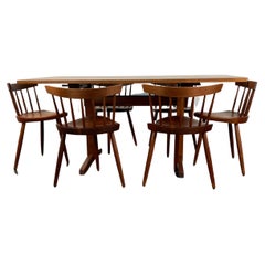 Vintage George Nakashima Trestle Table and set of 6 Mira Chairs