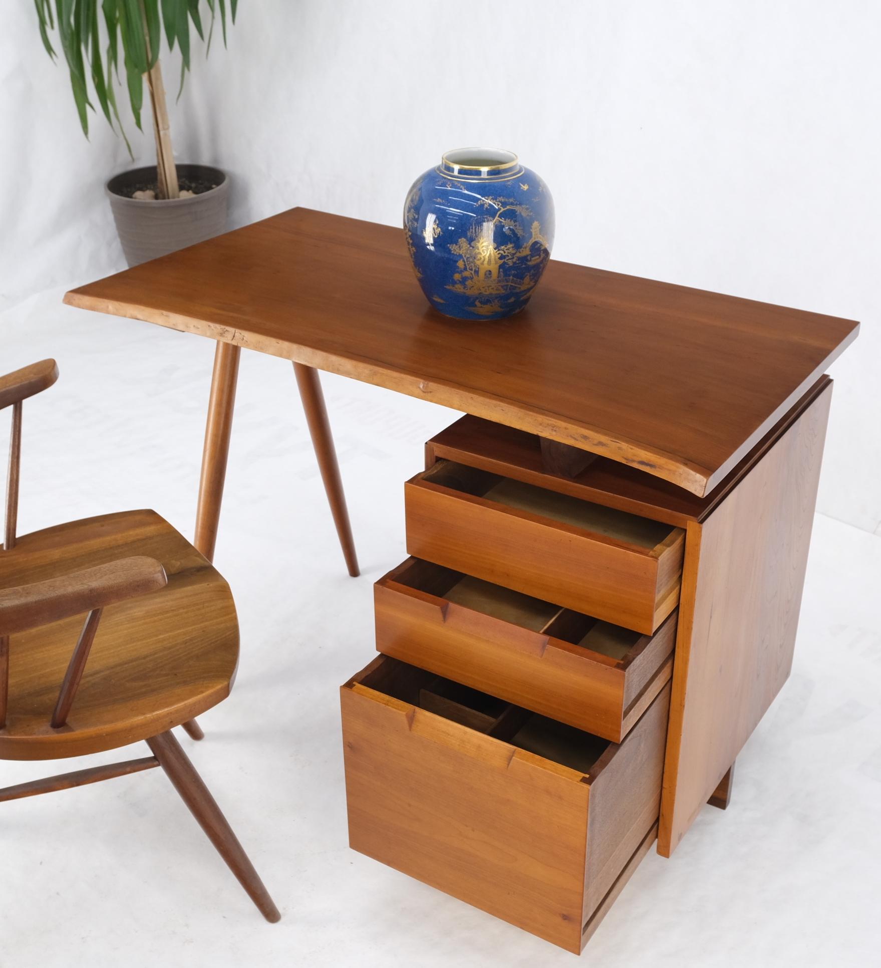 George Nakashima turned wood dowel shape leg single pedestal small desk mint with documents.
