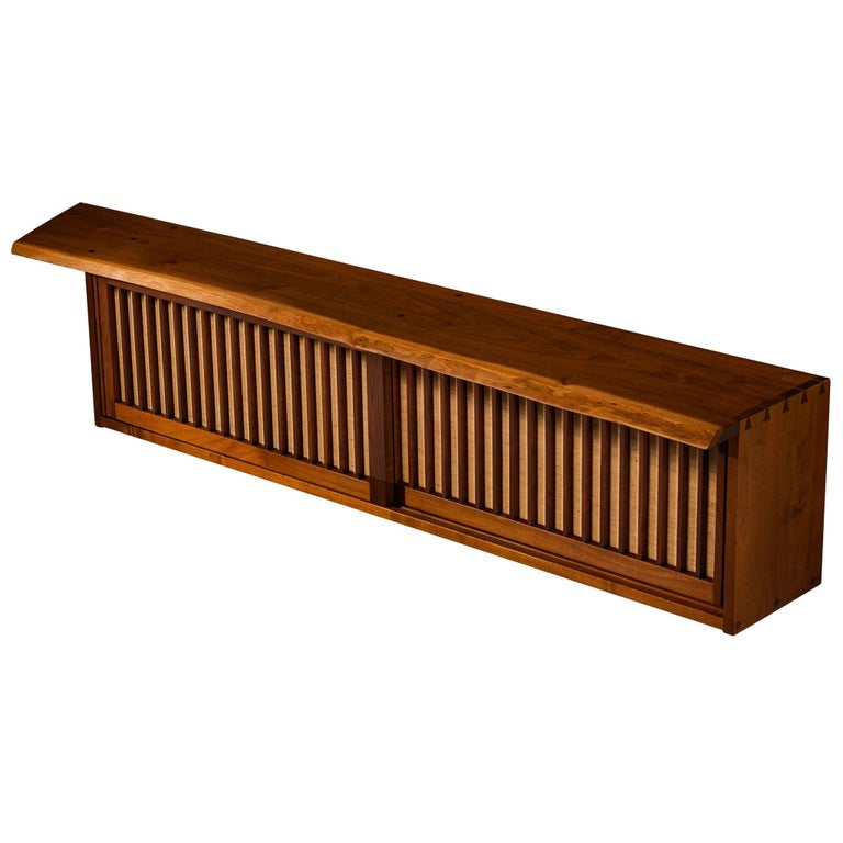 George Nakashima Wall-Mounted Sideboard in Walnut and Pandanus Cloth