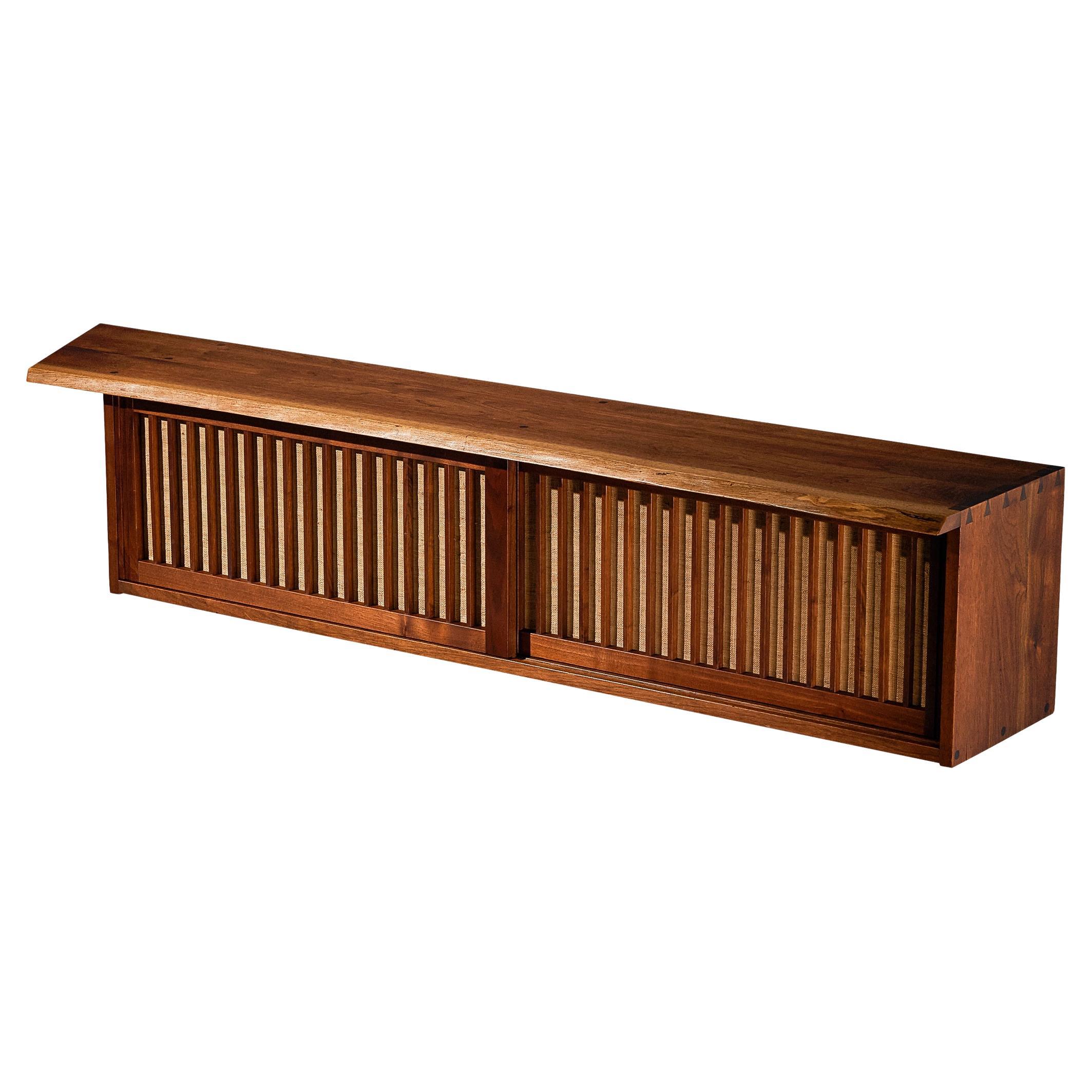 George Nakashima Wall-Mounted Sideboard in Walnut and Pandanus Cloth  For Sale
