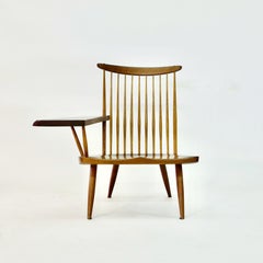 George Nakashima, Walnut and Hickory Spindle Back Lounge Chair with Arm, 1977