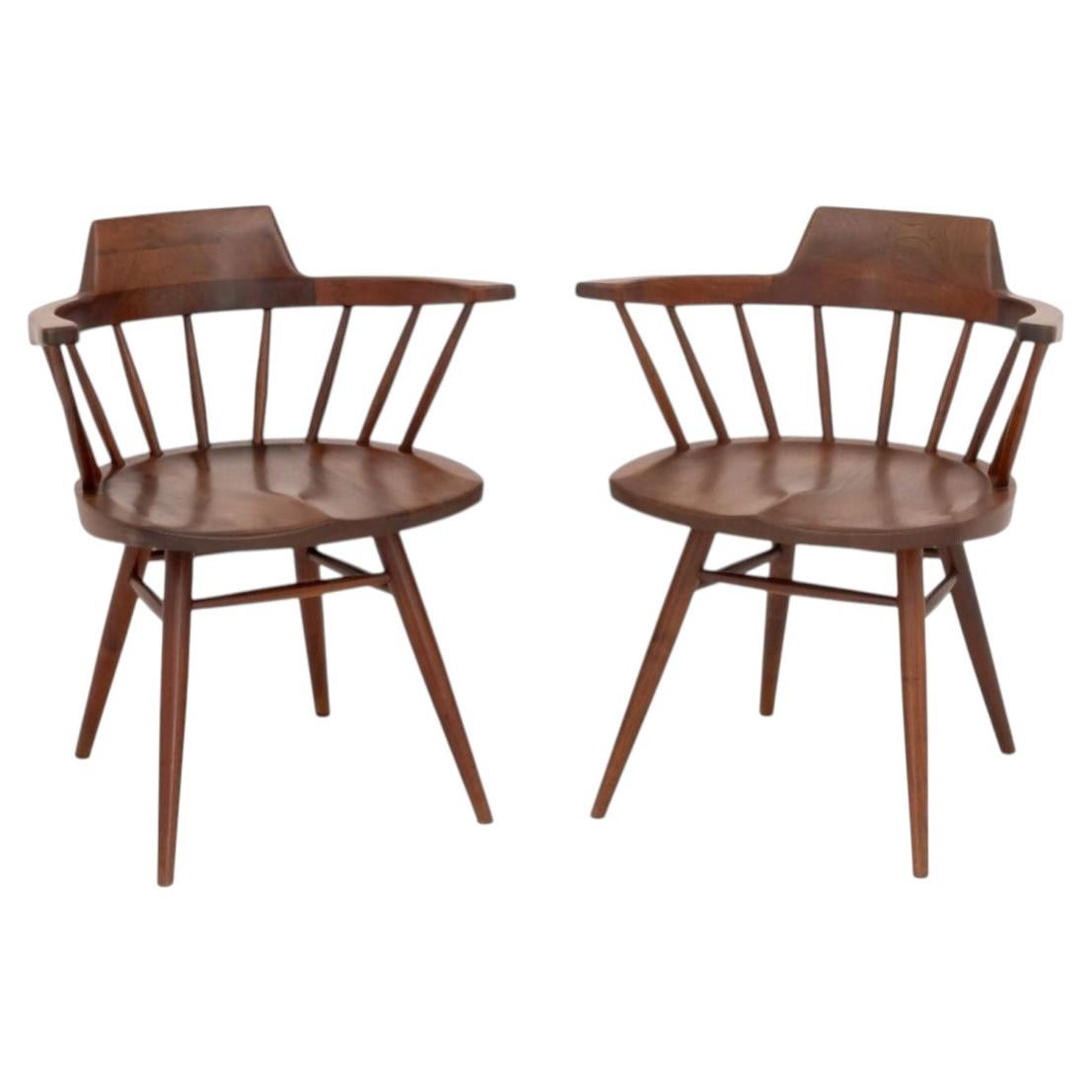 Set of Two Walnut Captain Chairs by George Nakashima, 1962