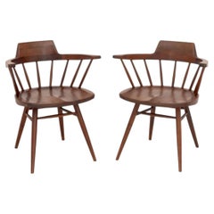 George Nakashima Walnut Captain's Armchairs, Pair