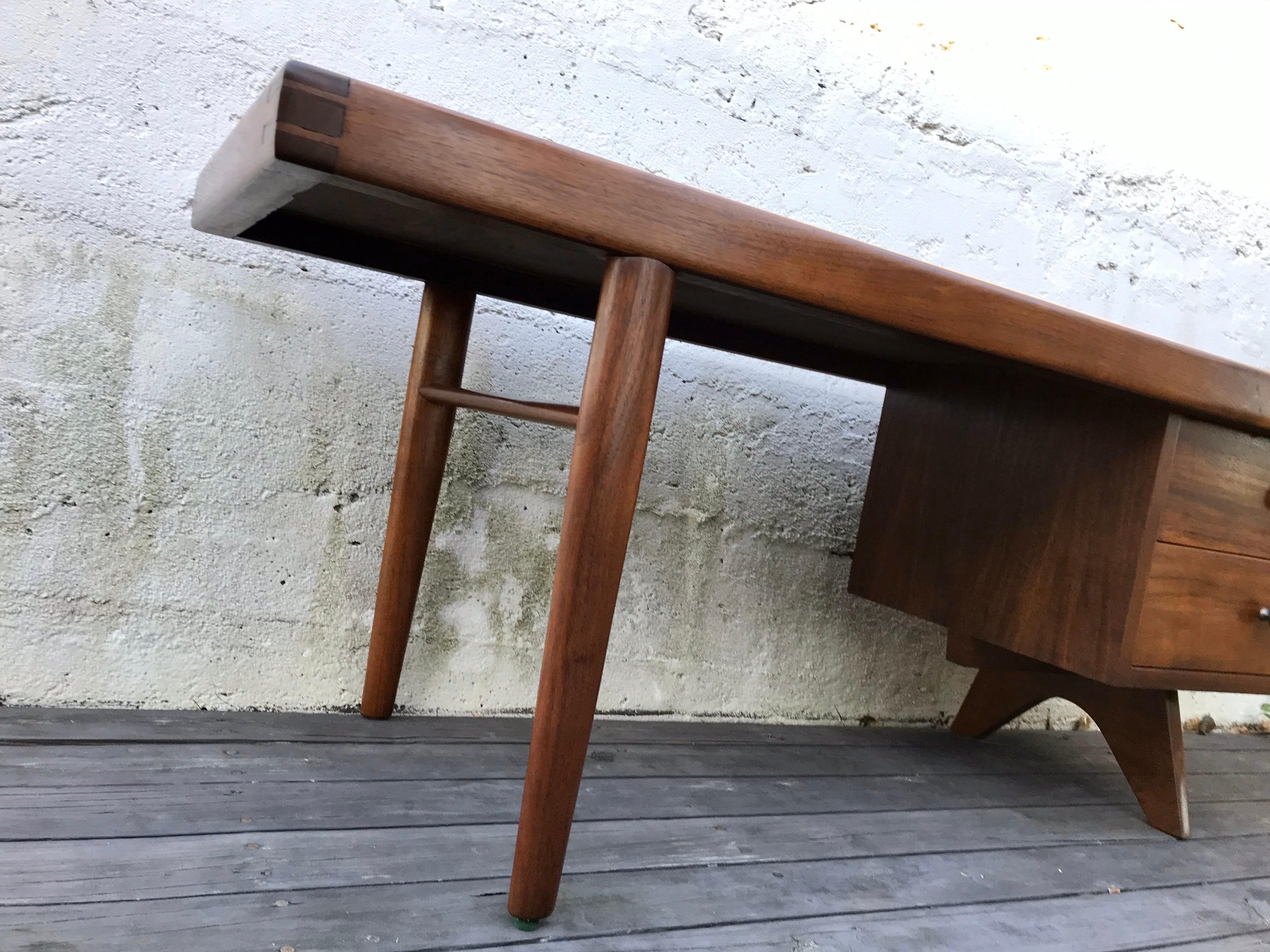 Mid-Century Modern George Nakashima Walnut Coffee Table, Two Side Drawers, “Origins Series