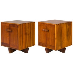 George Nakashima Walnut & Maple Burl Kornblut Nightstands or Cabinets, USA 1970s