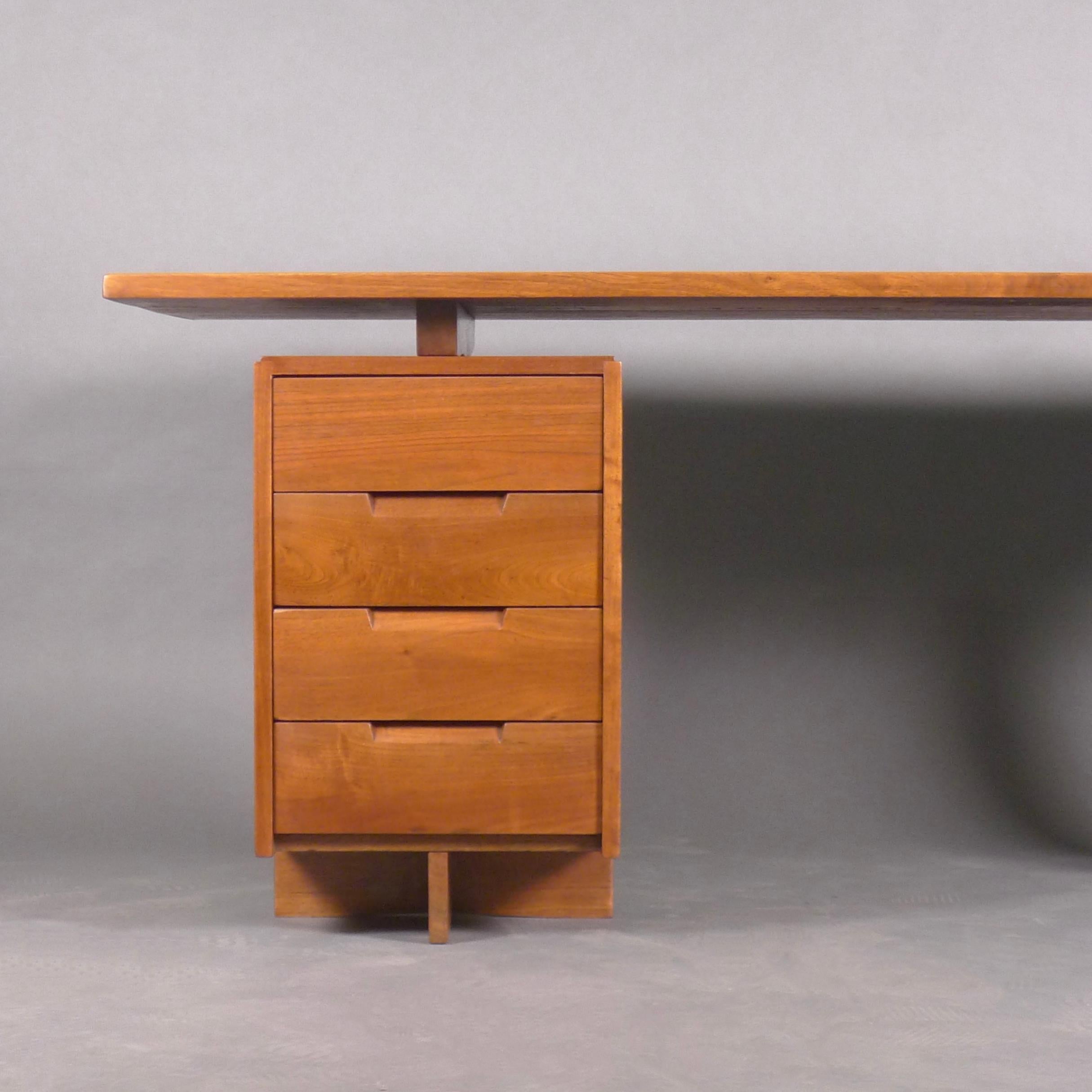 Mid-Century Modern George Nakashima, Walnut Pedestal Writing Table with Free Edge, 1965