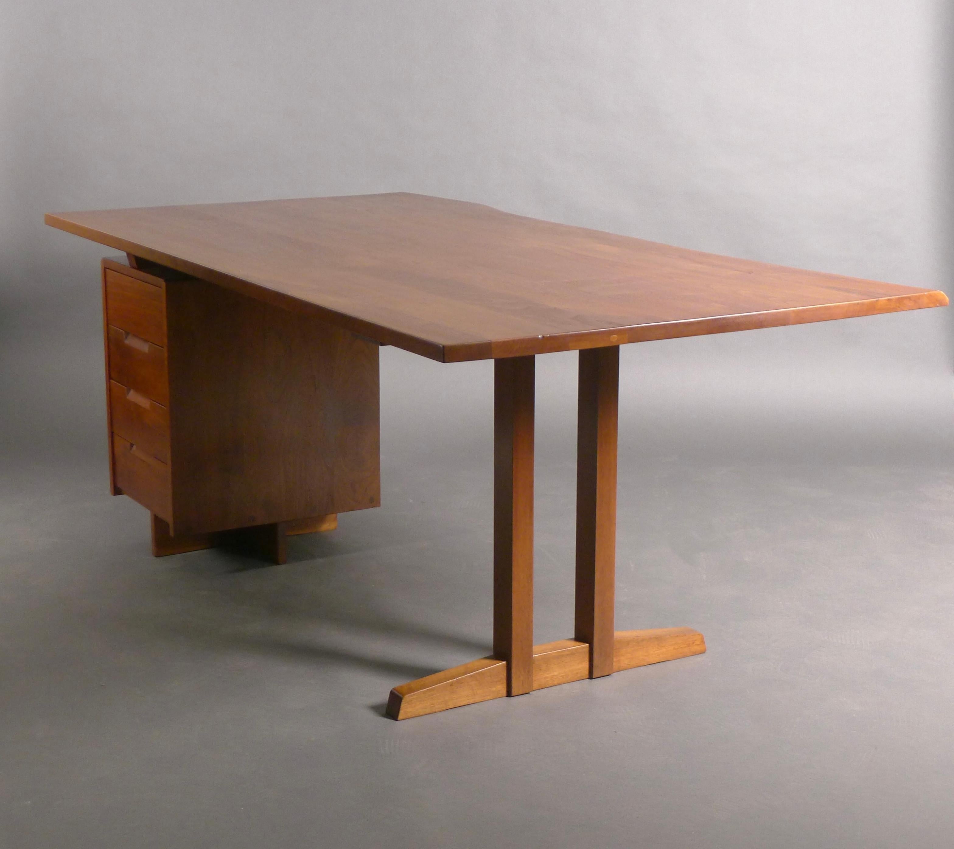 Mid-20th Century George Nakashima, Walnut Pedestal Writing Table with Free Edge, 1965