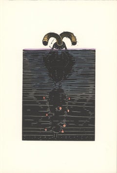 1973 George Nama 'Water I' Gray Linocut