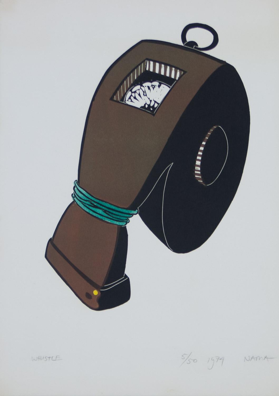 Whistle lino-cut from George Nama suite Tight Rope 1974