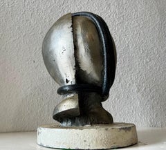 Mod Brutalist Abstract Metal & Painting Heavy Sculpture Bust George Nama