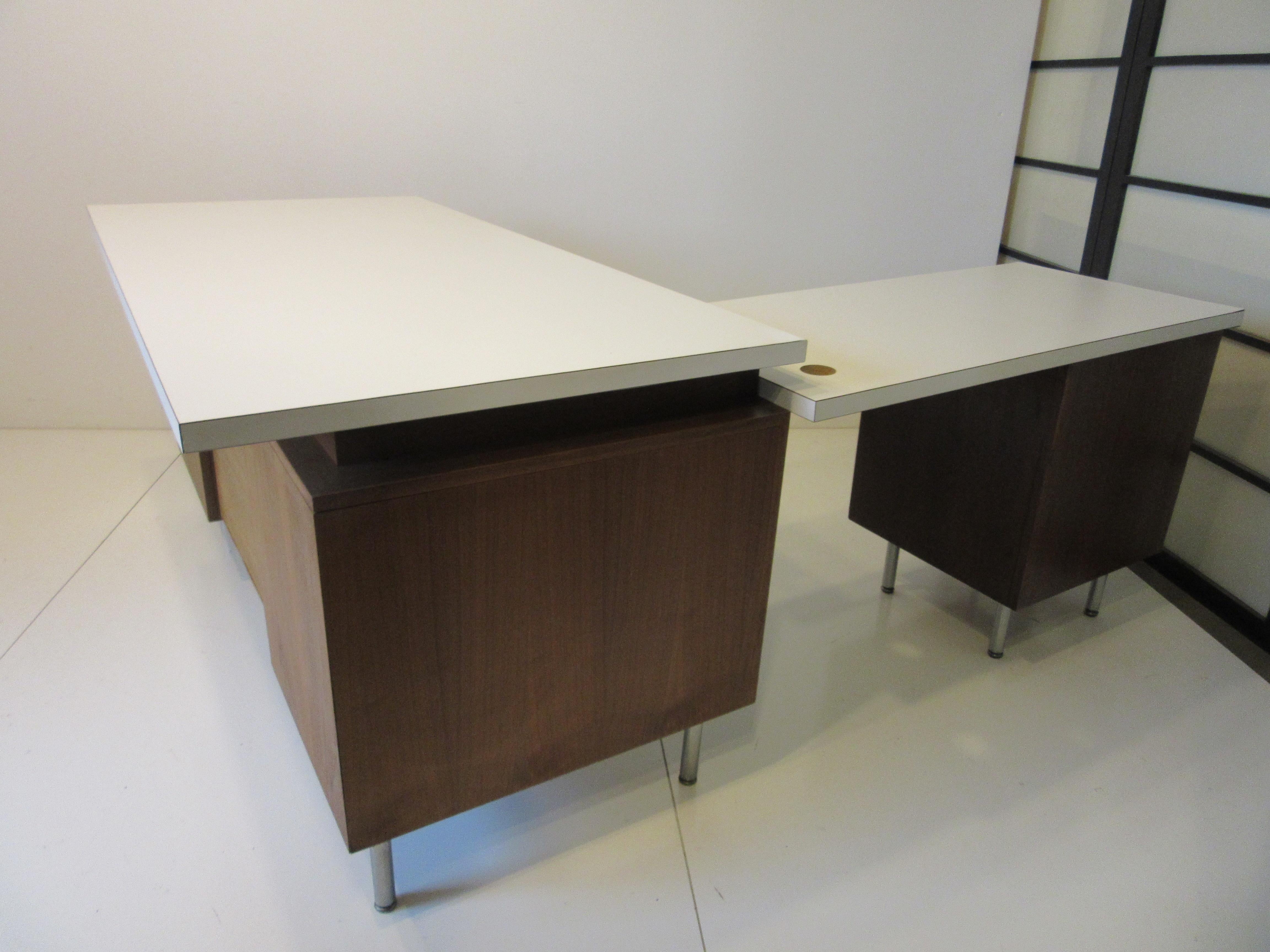 Laminate George Nelson 2pc. Walnut Desk with Return for Herman Miller