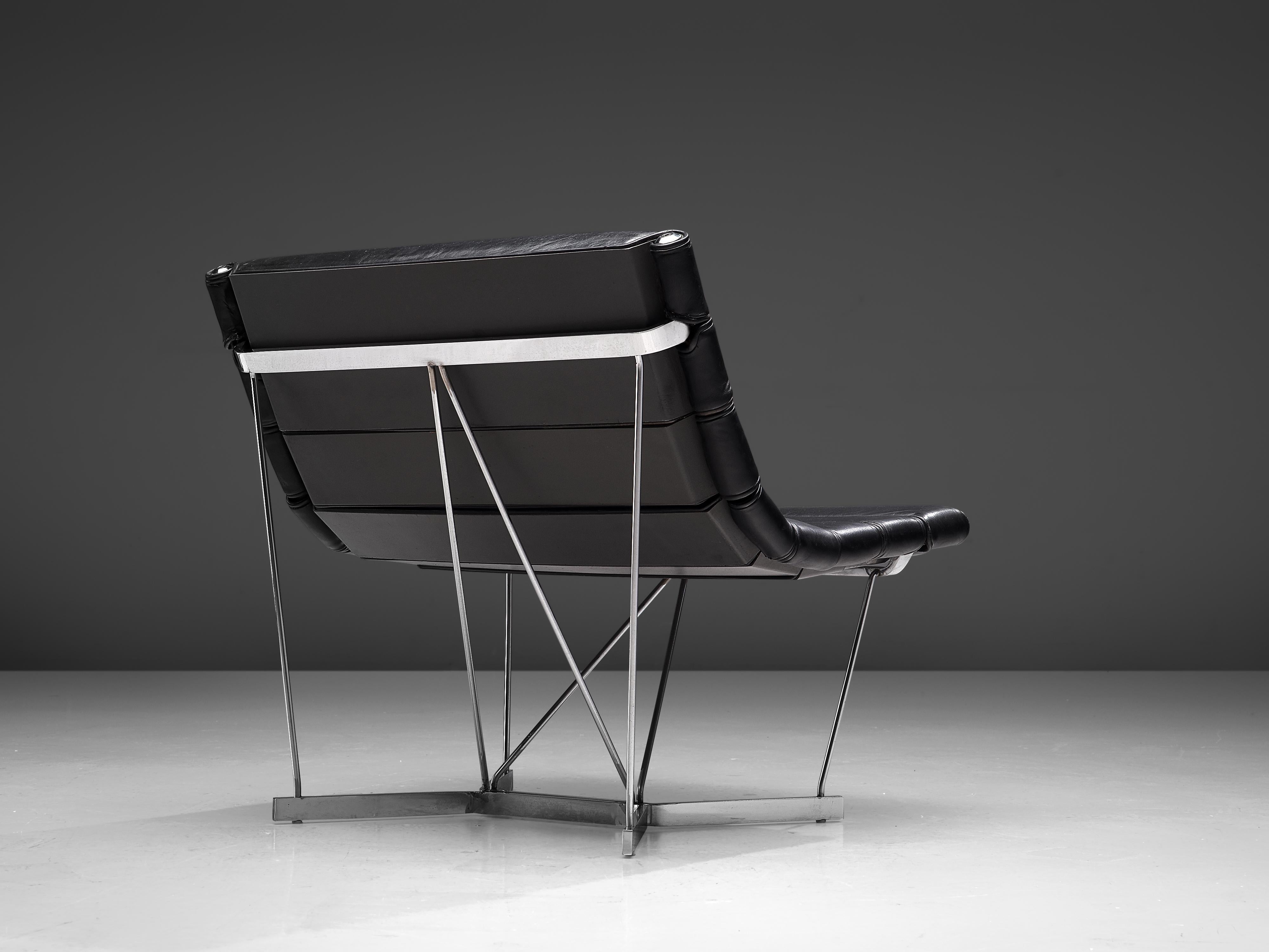 George Nelson & Associates for Herman Miller, 'Catenary' lounge chair model 6380, steel and leather, United States, 1962.
 
Model 6380 or the Catenary chair by George Nelson & Associates from 1962. The special chromed steel construction of this easy
