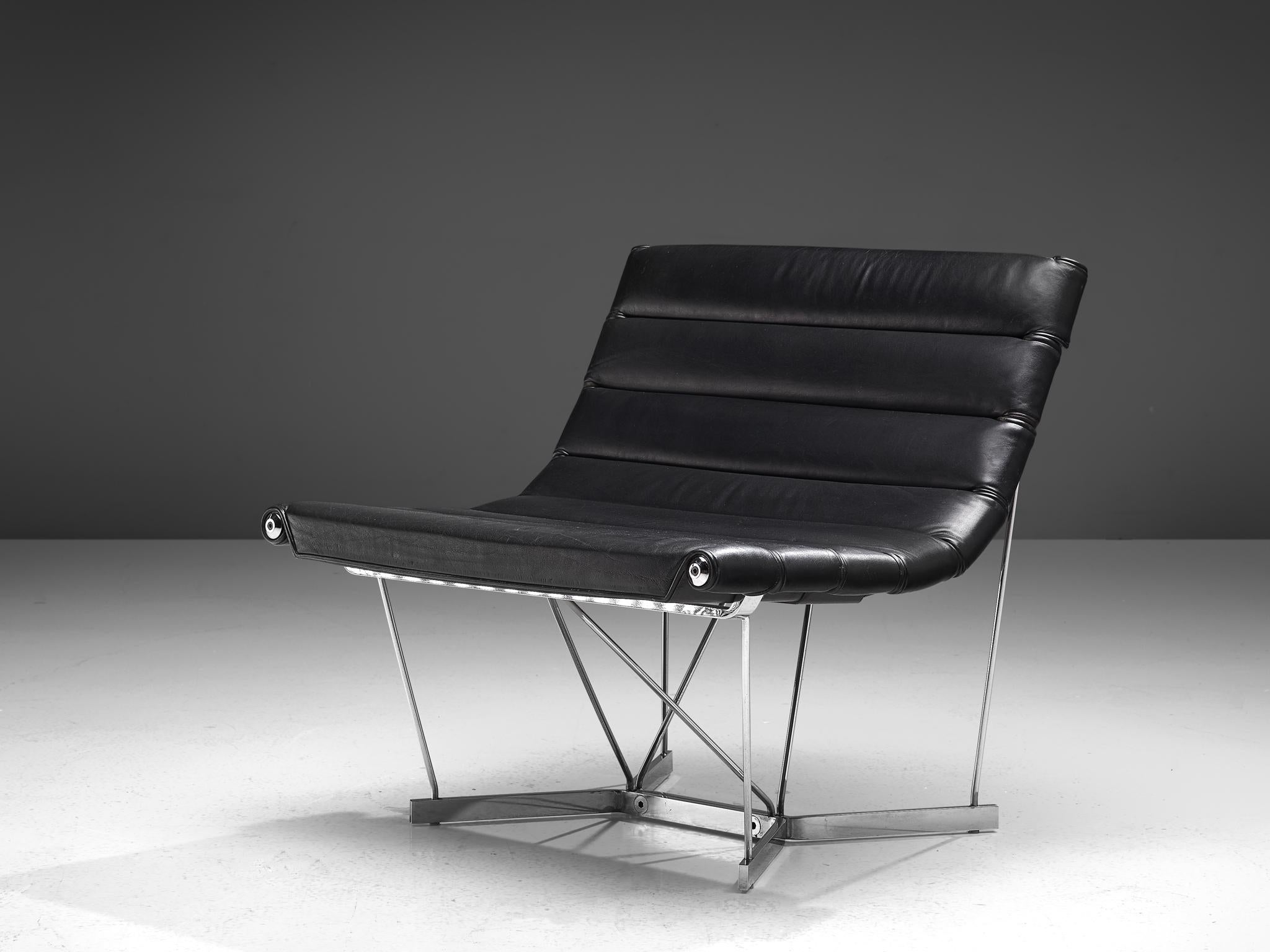 Mid-Century Modern George Nelson 6380 'Catenary' Easy Chair in Black Leather