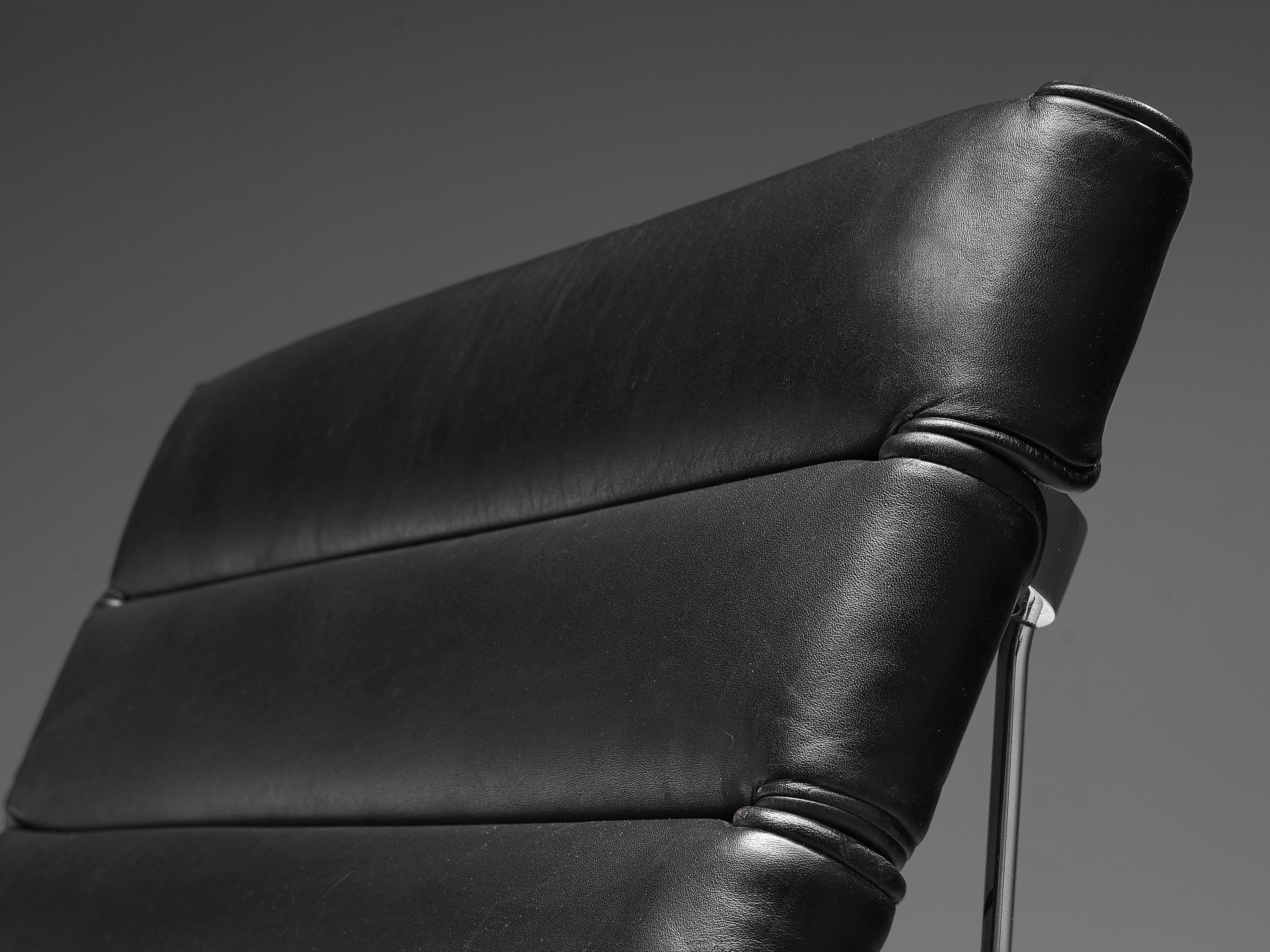 Steel George Nelson 'Catenary' Easy Chair in Black Leather