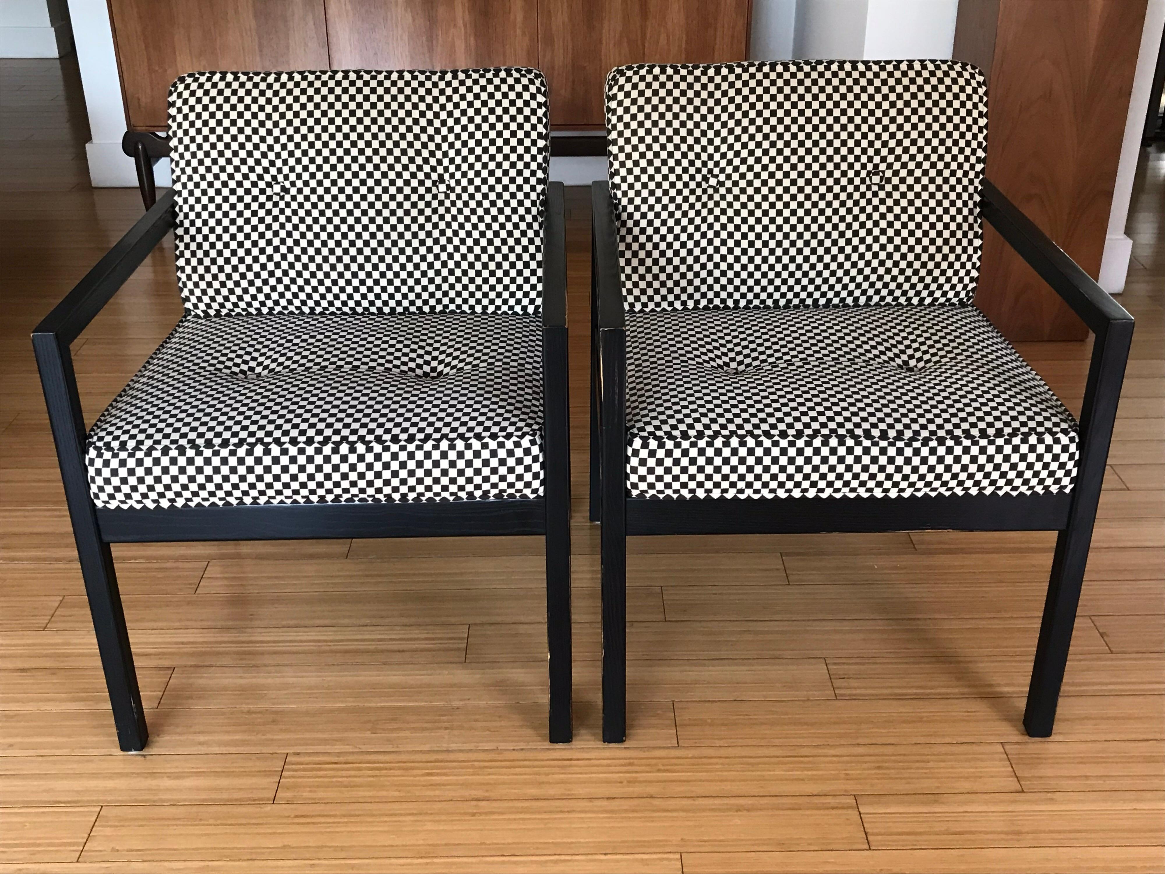 Modern George Nelson Architectural Wood Frame Chairs with Alexander Girard Fabric
