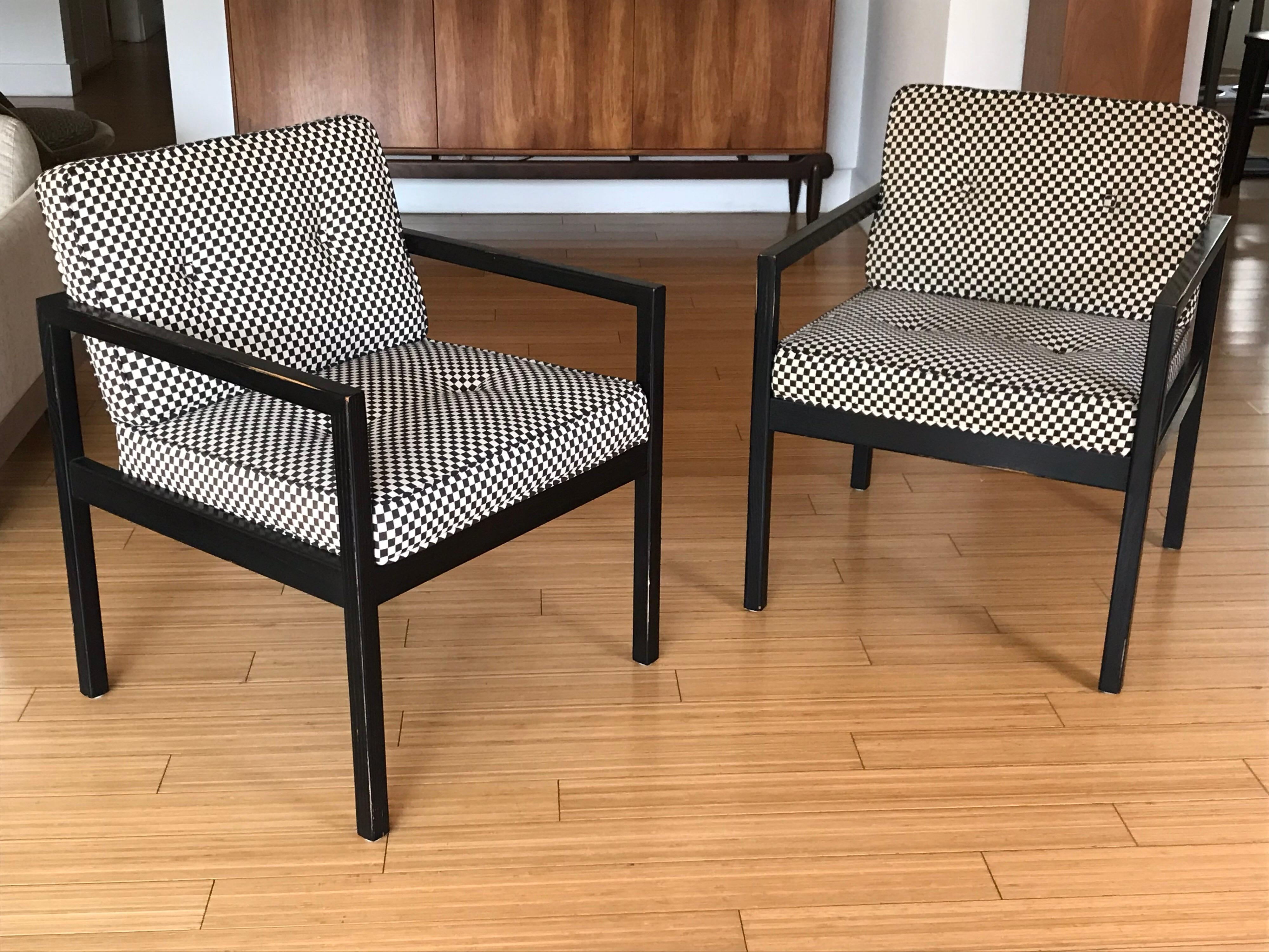 American George Nelson Architectural Wood Frame Chairs with Alexander Girard Fabric