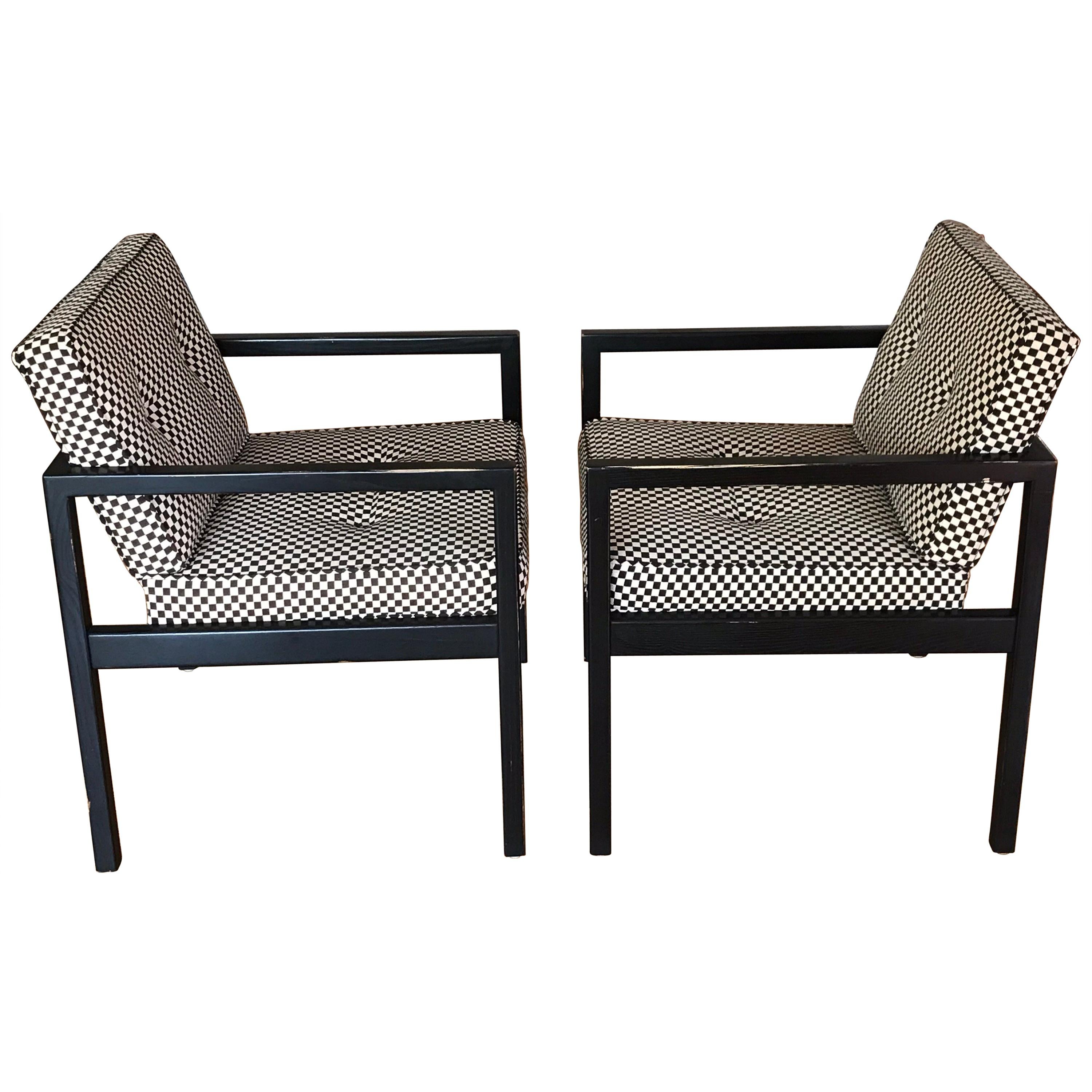 George Nelson Architectural Wood Frame Chairs with Alexander Girard Fabric
