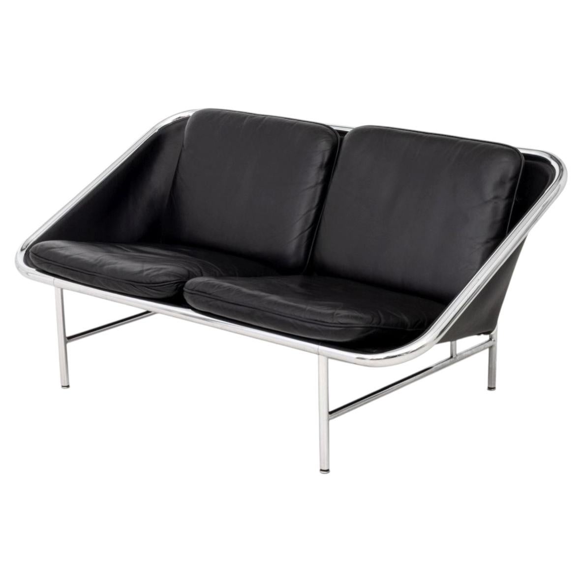 George Nelson Sling Sofa in Black Leather & Chrome, Mid-Century Modern
