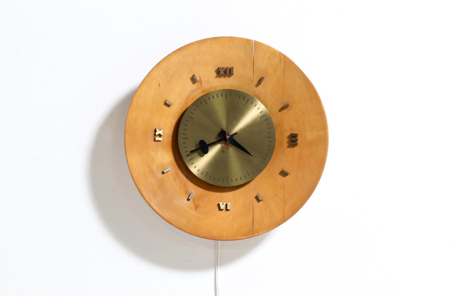 George Nelson Birch & Brass wall clock for Howard Miller.