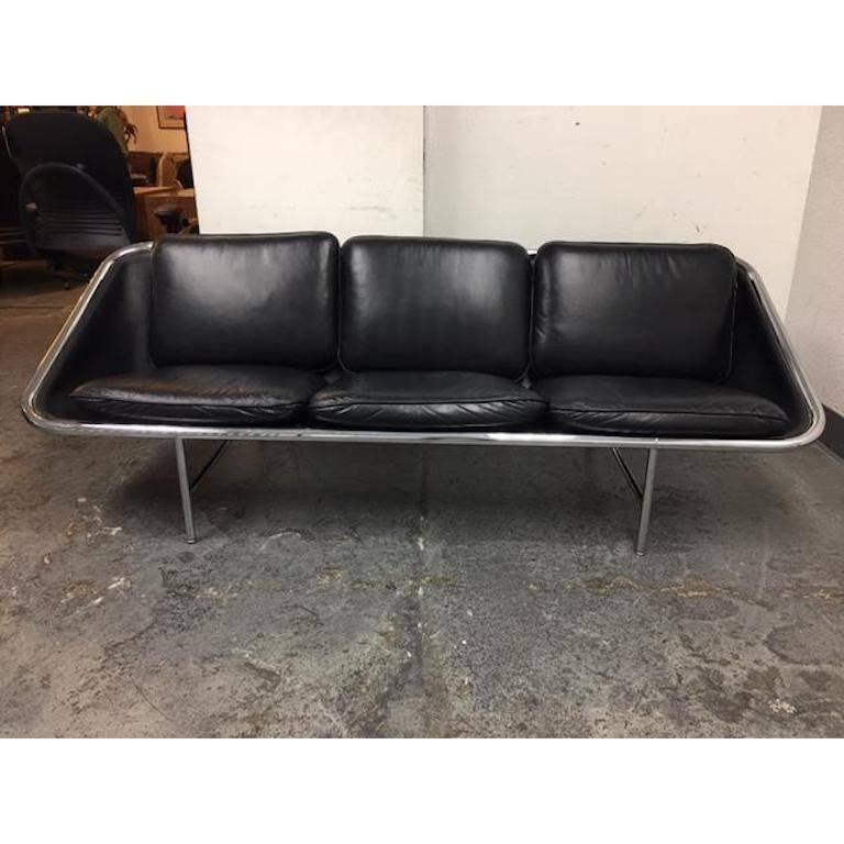 George Nelson Black Leather Chrome Sling Sofa by Herman Miller In Good Condition In San Francisco, CA