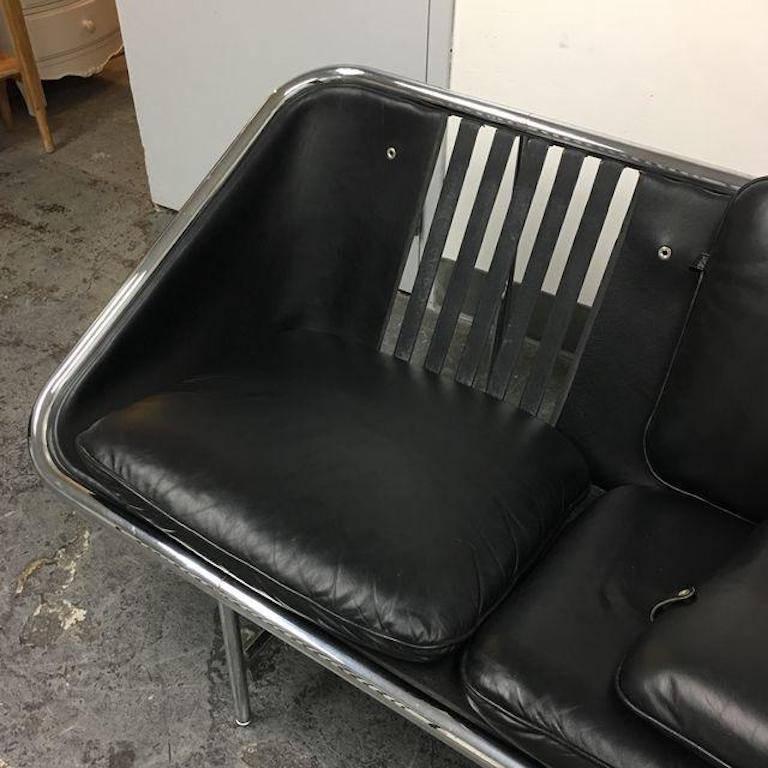 George Nelson Black Leather Chrome Sling Sofa by Herman Miller 2