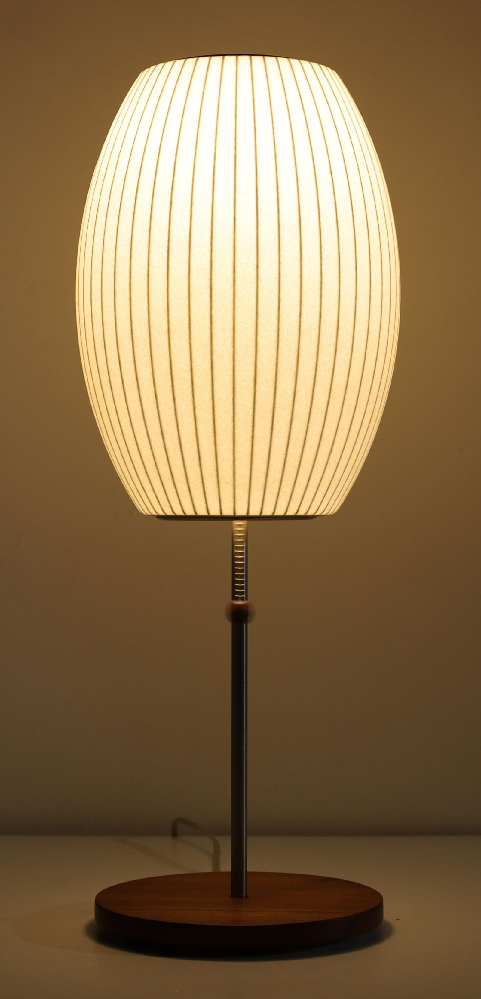 While outfitting his office, architect and Herman Miller design director George Nelson discovered a silk-covered Swedish hanging lamp that he coveted but found too expensive. He then recalled seeing a photo in the paper of Liberty ships being