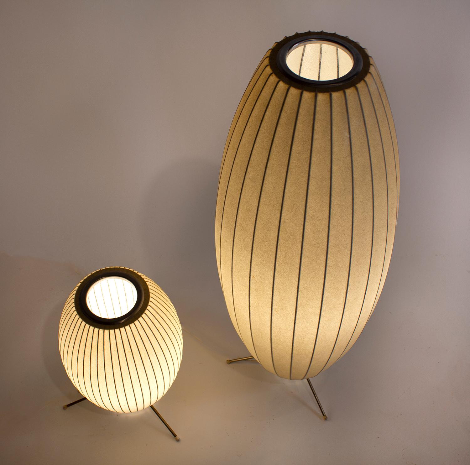 Mid-Century Modern George Nelson Cigar Tripod Bubble Lamps for Howard Miller Vintage, Pair