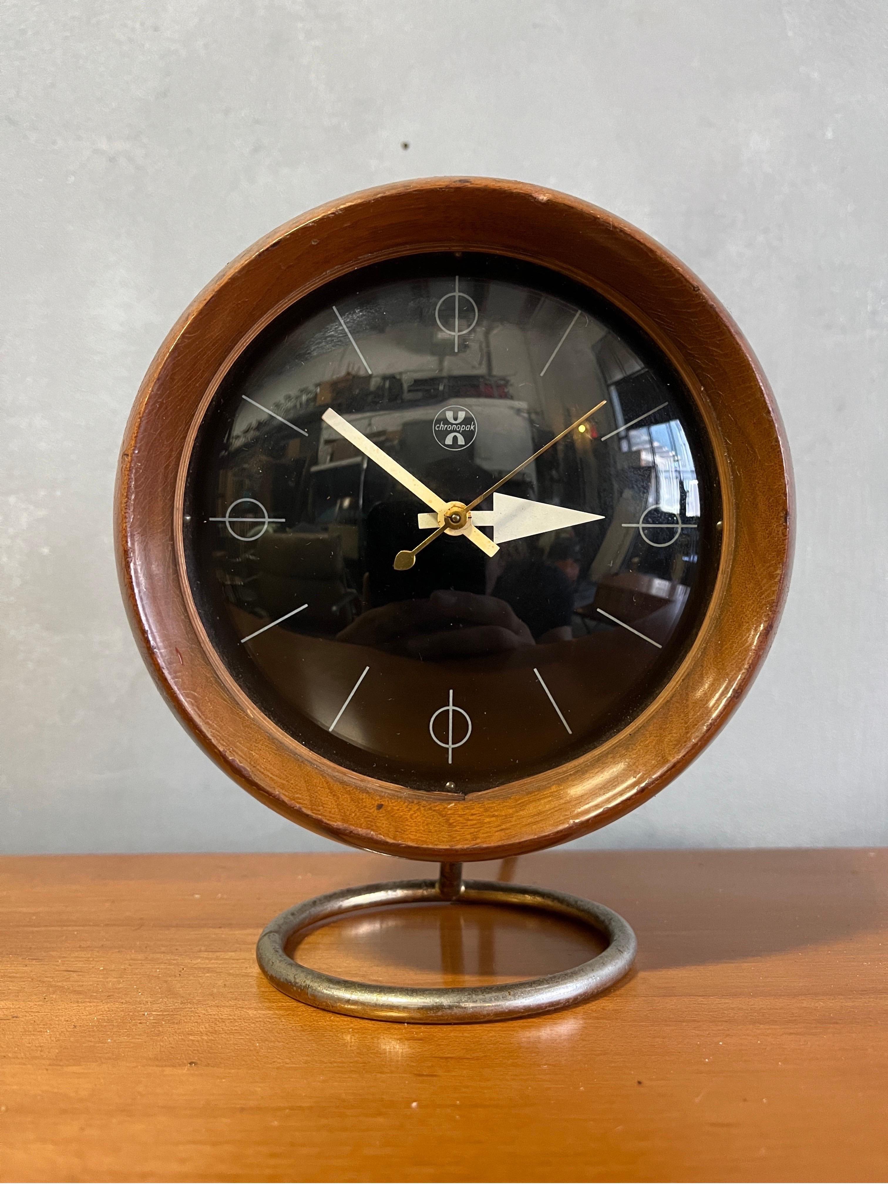 Howard Miller Chronopak desk / table clock designed by George Nelson 1950's. In all original / unmolested condition with cord and tested. Runs beautifully with a sweeping hand. Label present. Classic and iconic by one of the great designers for