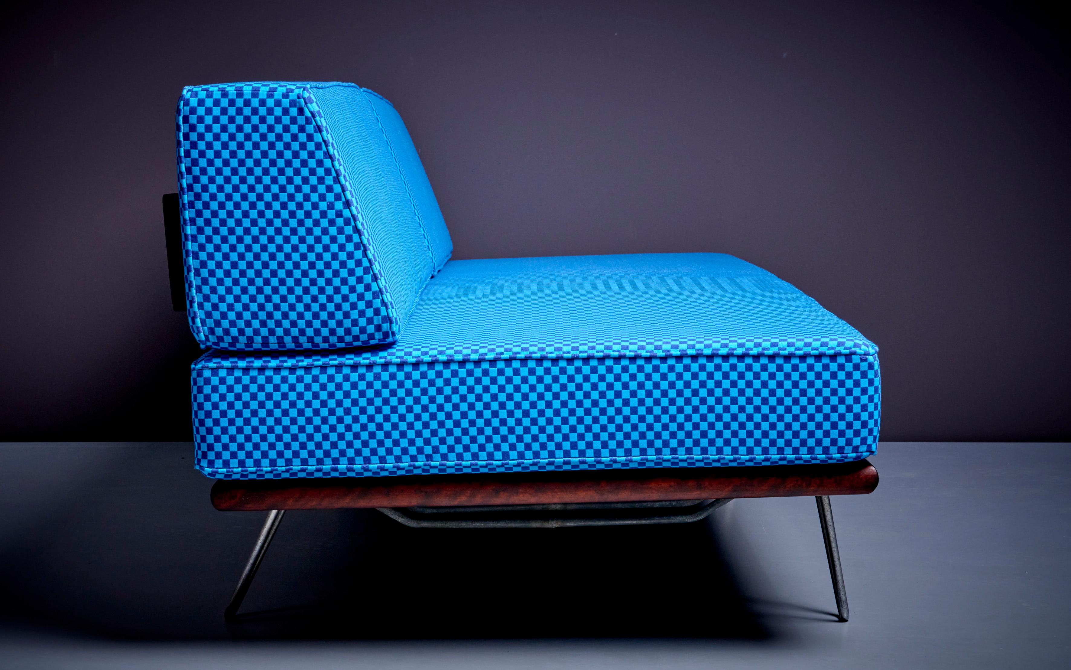 George Nelson Daybed Sofa in Blue Checker Reupholstery by Alexander Girard For Sale 1