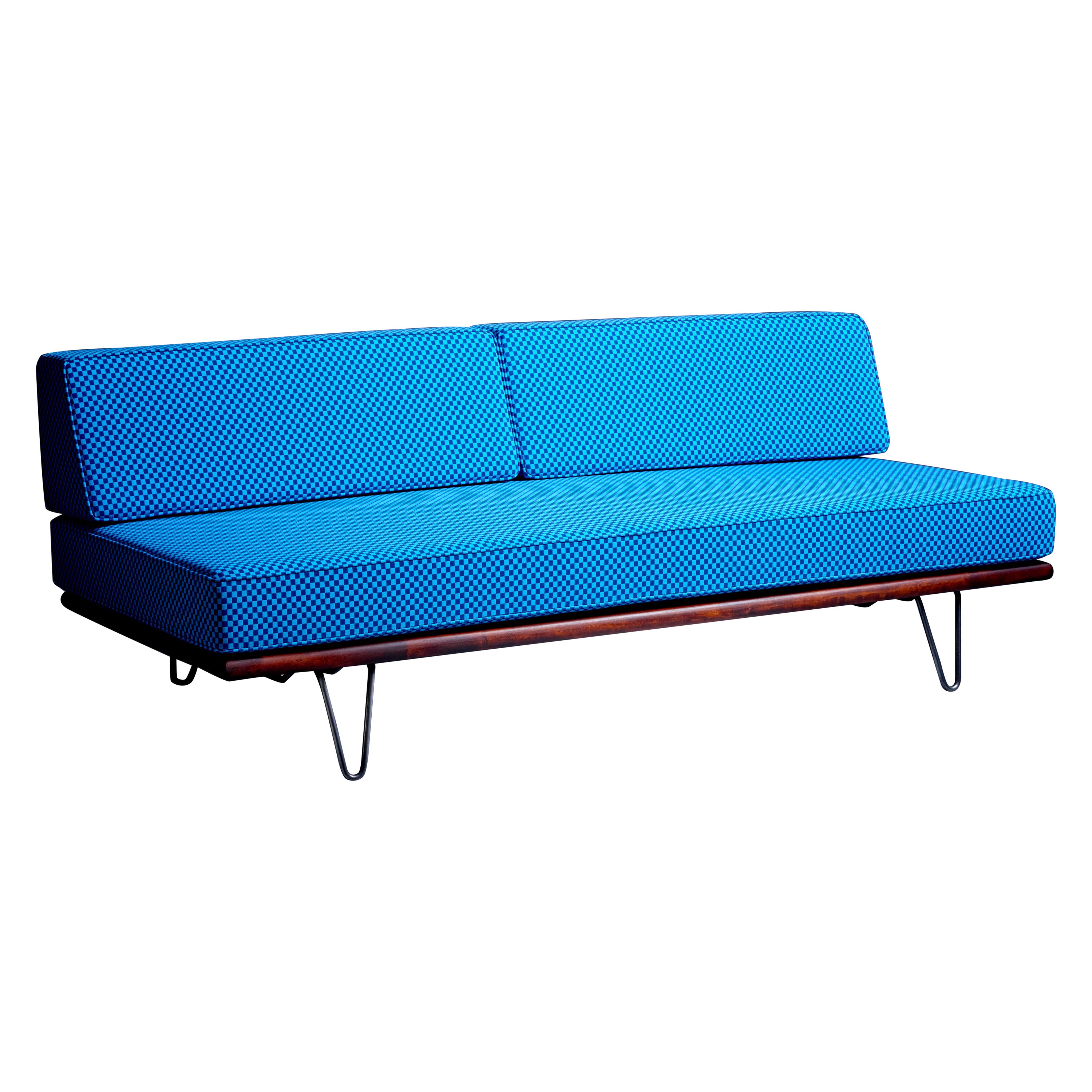 George Nelson Daybed Sofa in Blue Checker Reupholstery by Alexander Girard