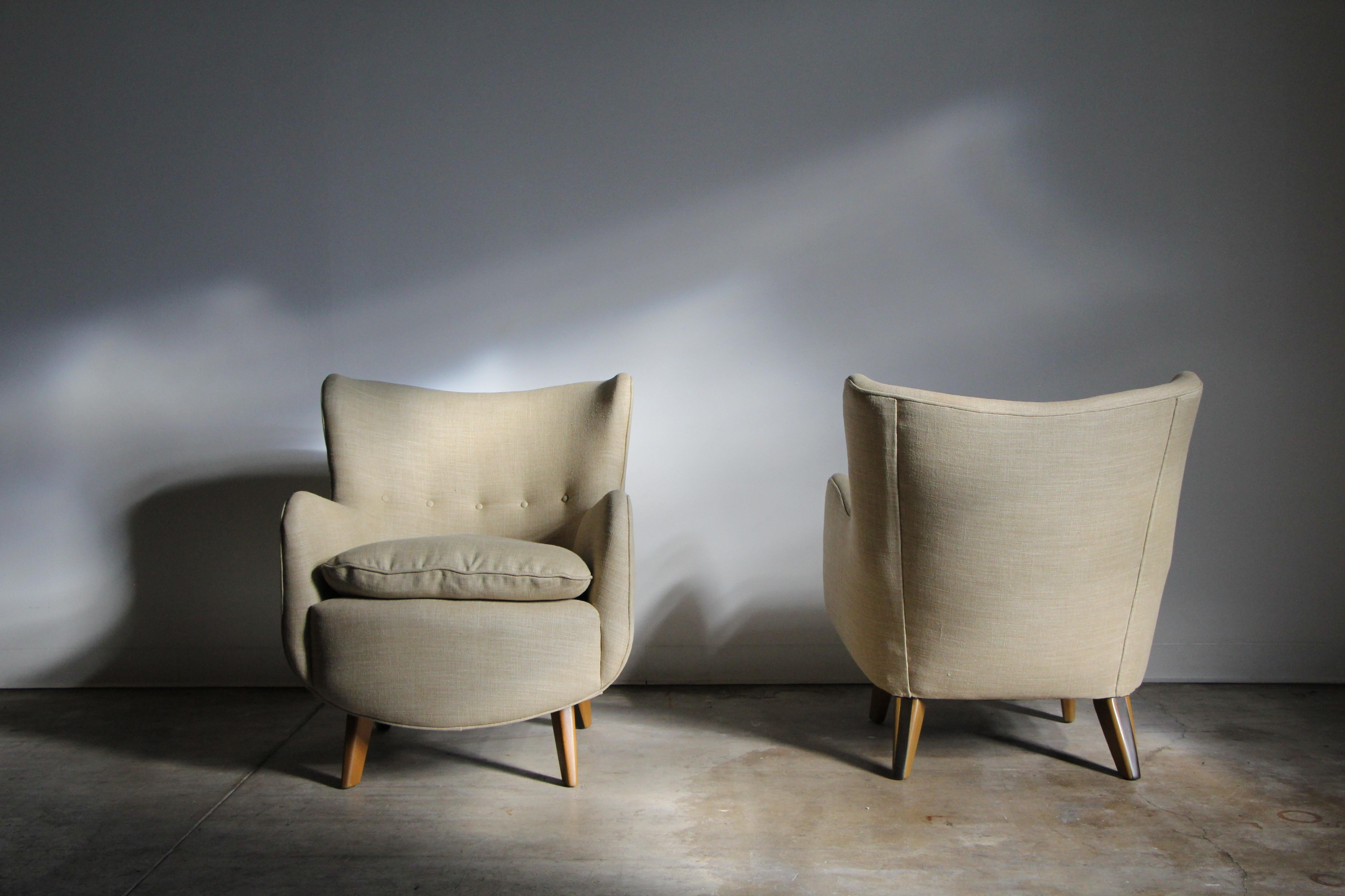 Mid-20th Century George Nelson Early Model '4688' Wingback Lounge Chairs for Herman Miller, 1940s For Sale
