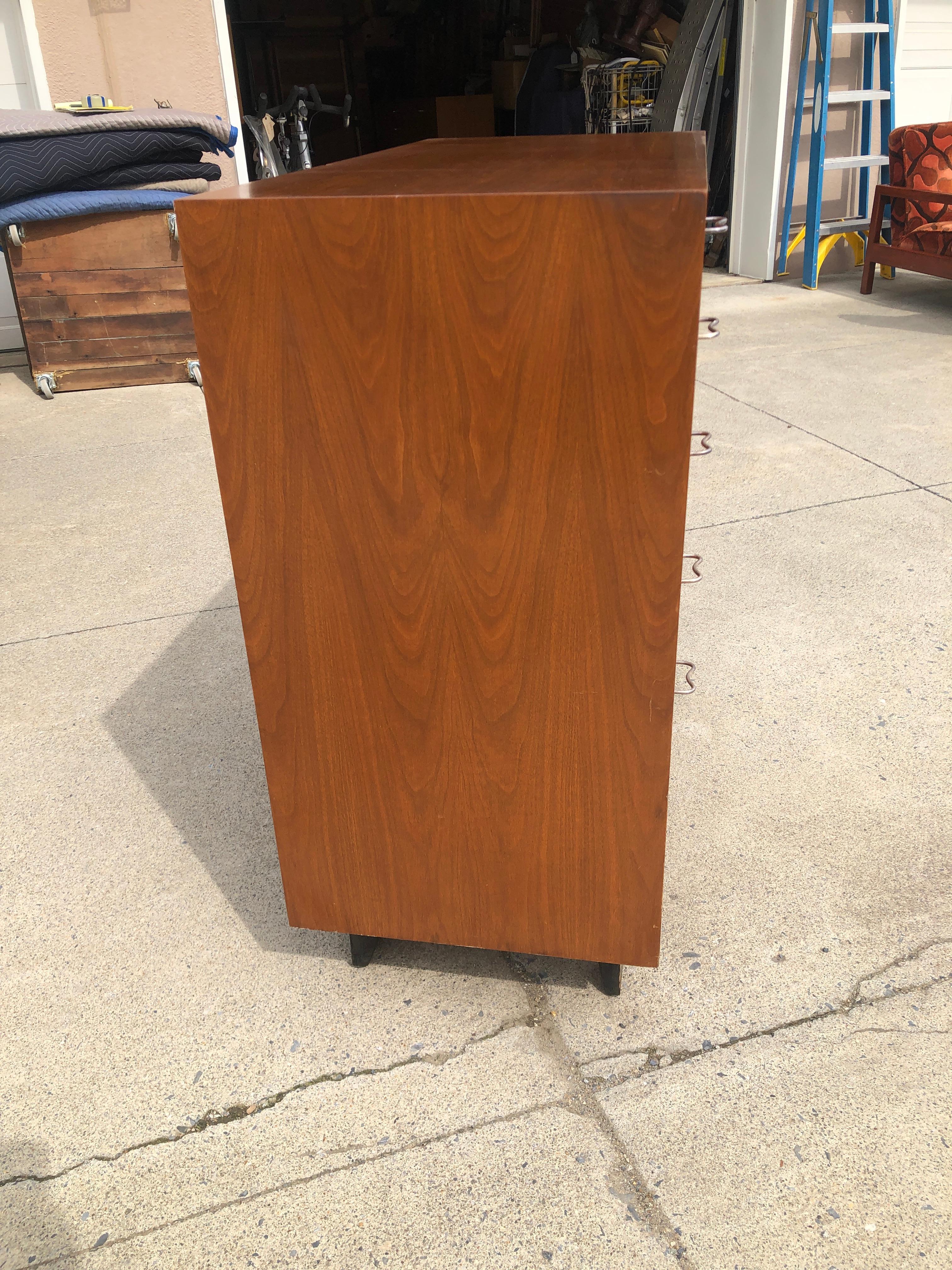 American George Nelson Five Drawers Square Shape Mid-Century Modern Walnut High Chest For Sale