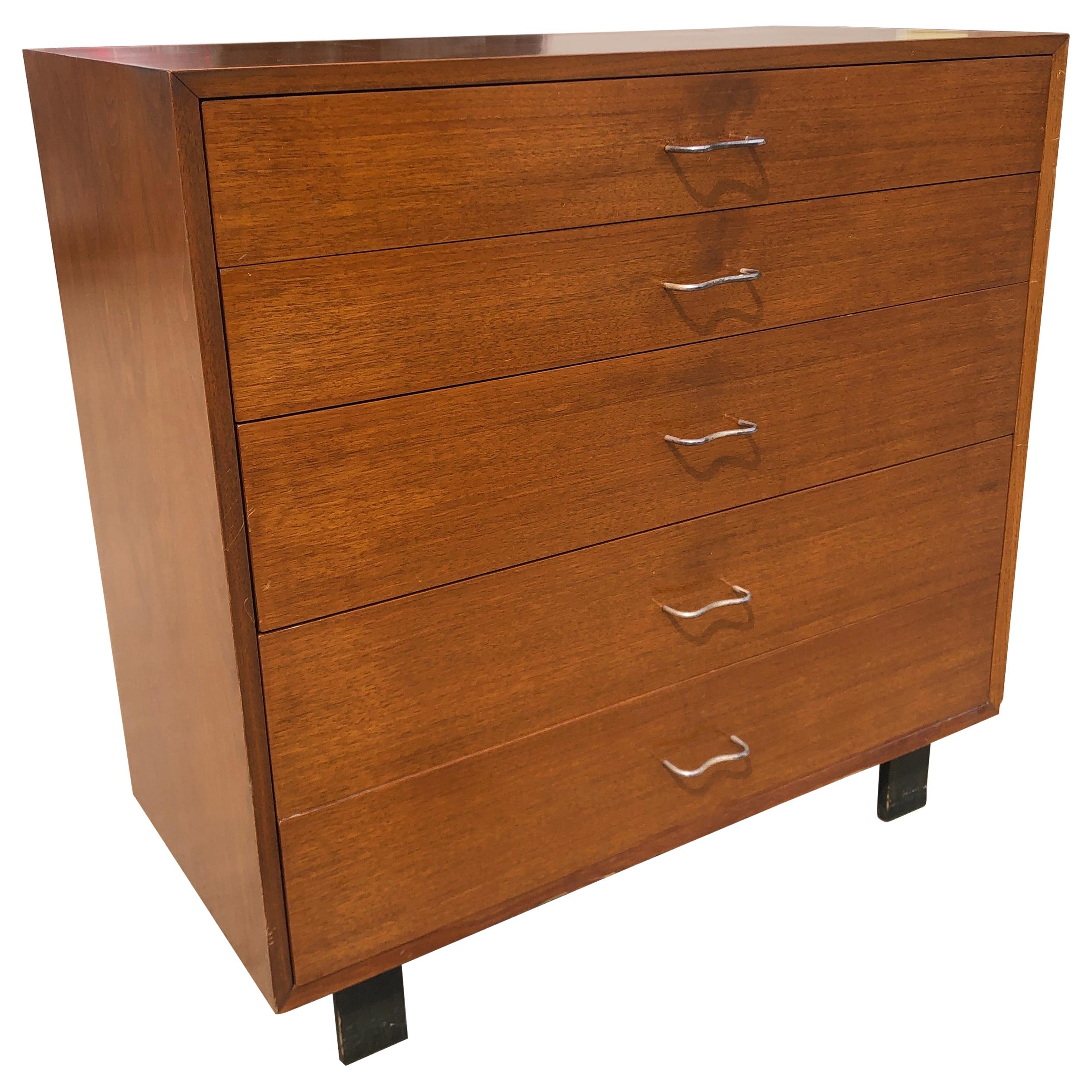 George Nelson Five Drawers Square Shape Mid-Century Modern Walnut High Chest For Sale
