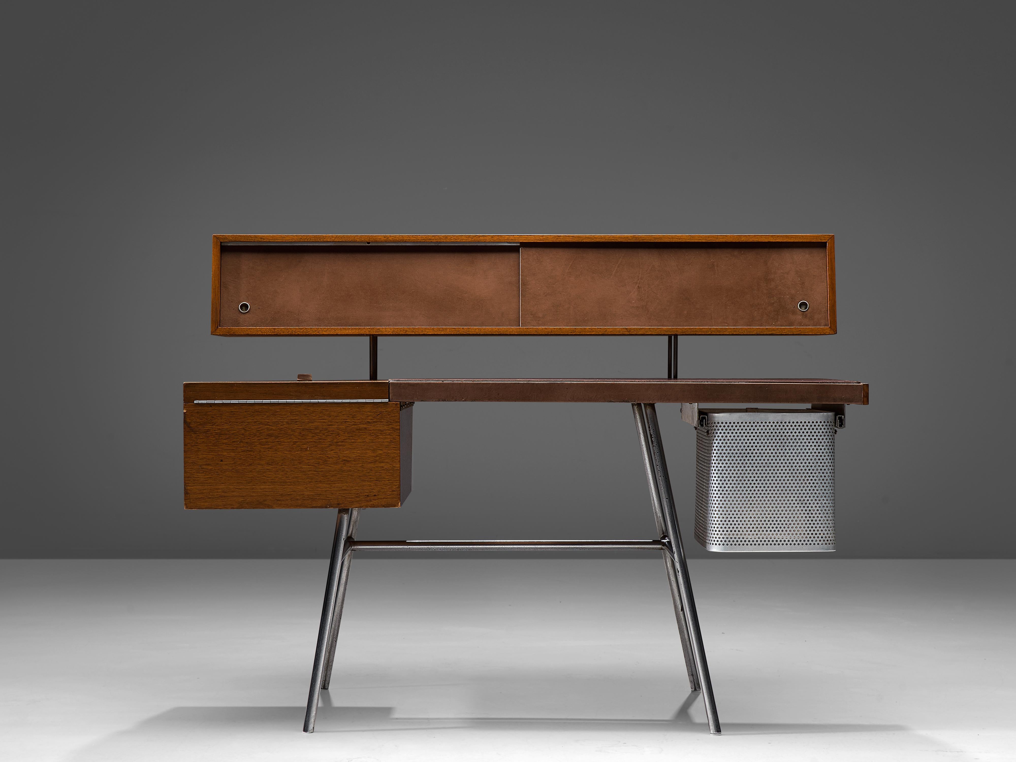 Mid-Century Modern George Nelson for H. Miller Desk Model 4658 in Walnut, Leather and Steel