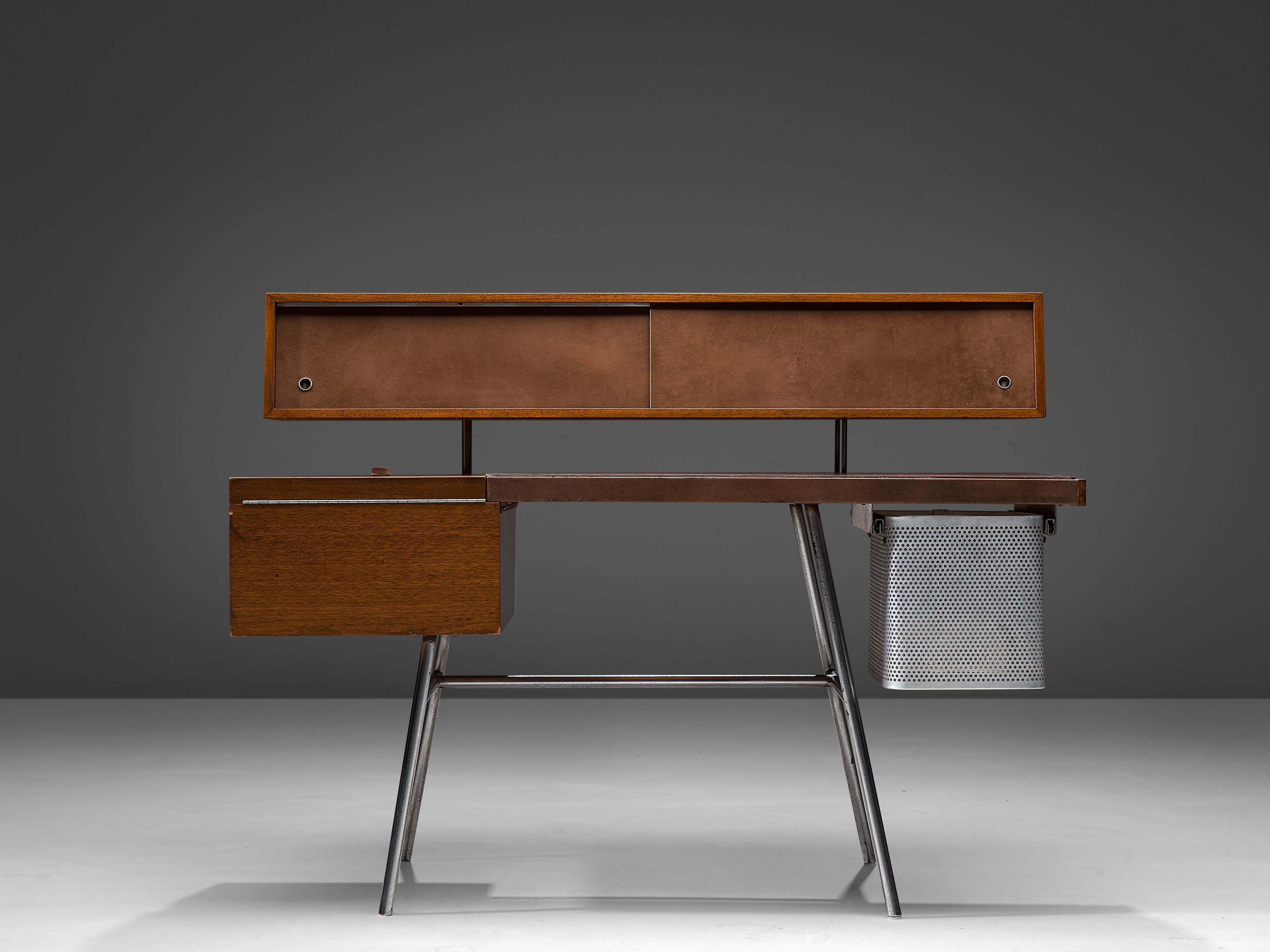 American George Nelson for H. Miller '4658' Desk in Walnut, Leather and Steel