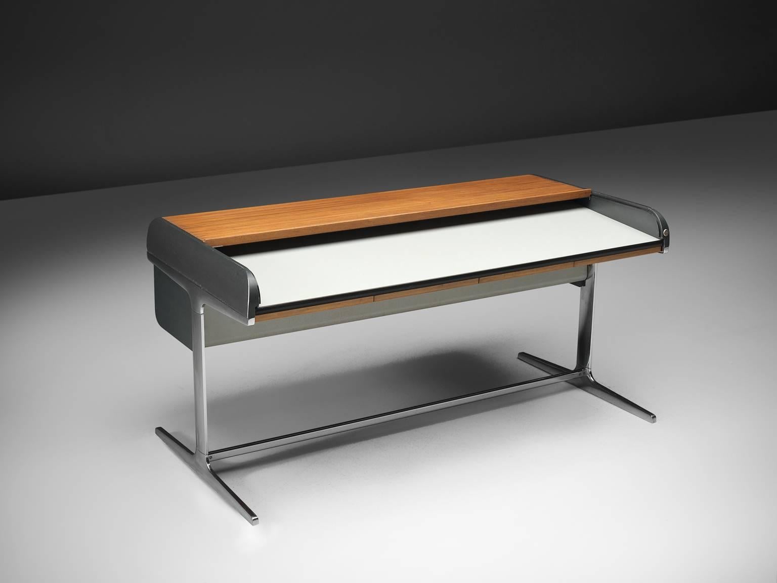 George Nelson for Herman Miller, roll top desk no 64916, polished aluminum, plastic laminate, wood, United States, design 1953, production 1970s.

This roll top desk is designed as part of the Action Office 1 (AO1) furniture line by George Nelson.