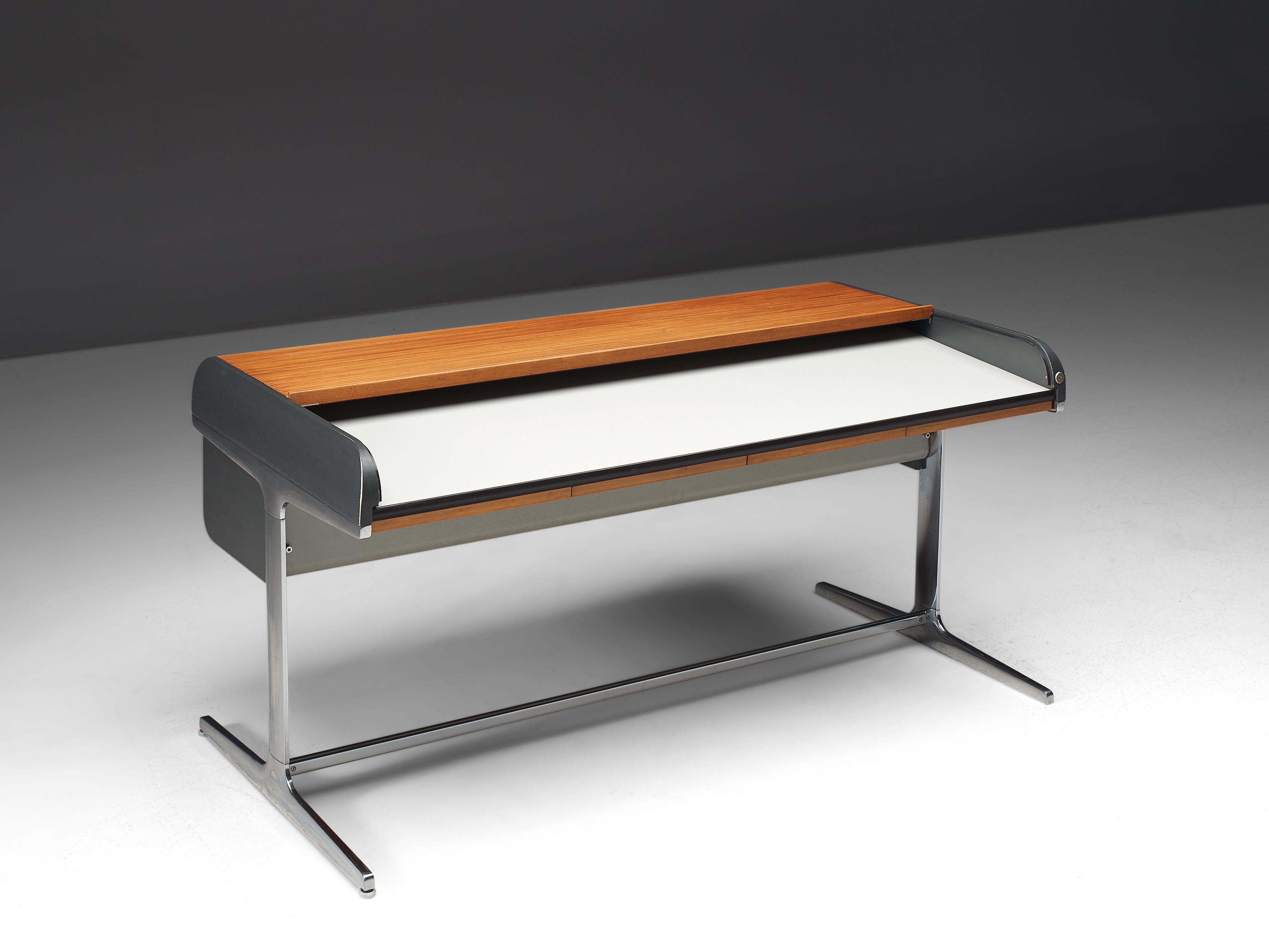 George Nelson for Herman Miller 'Action Office 1' rolltop desk

George Nelson for Herman Miller, roll top desk model 64916, polished aluminum, plastic laminate, wood, United States, design 1953, production 1970s

This roll top desk is designed as