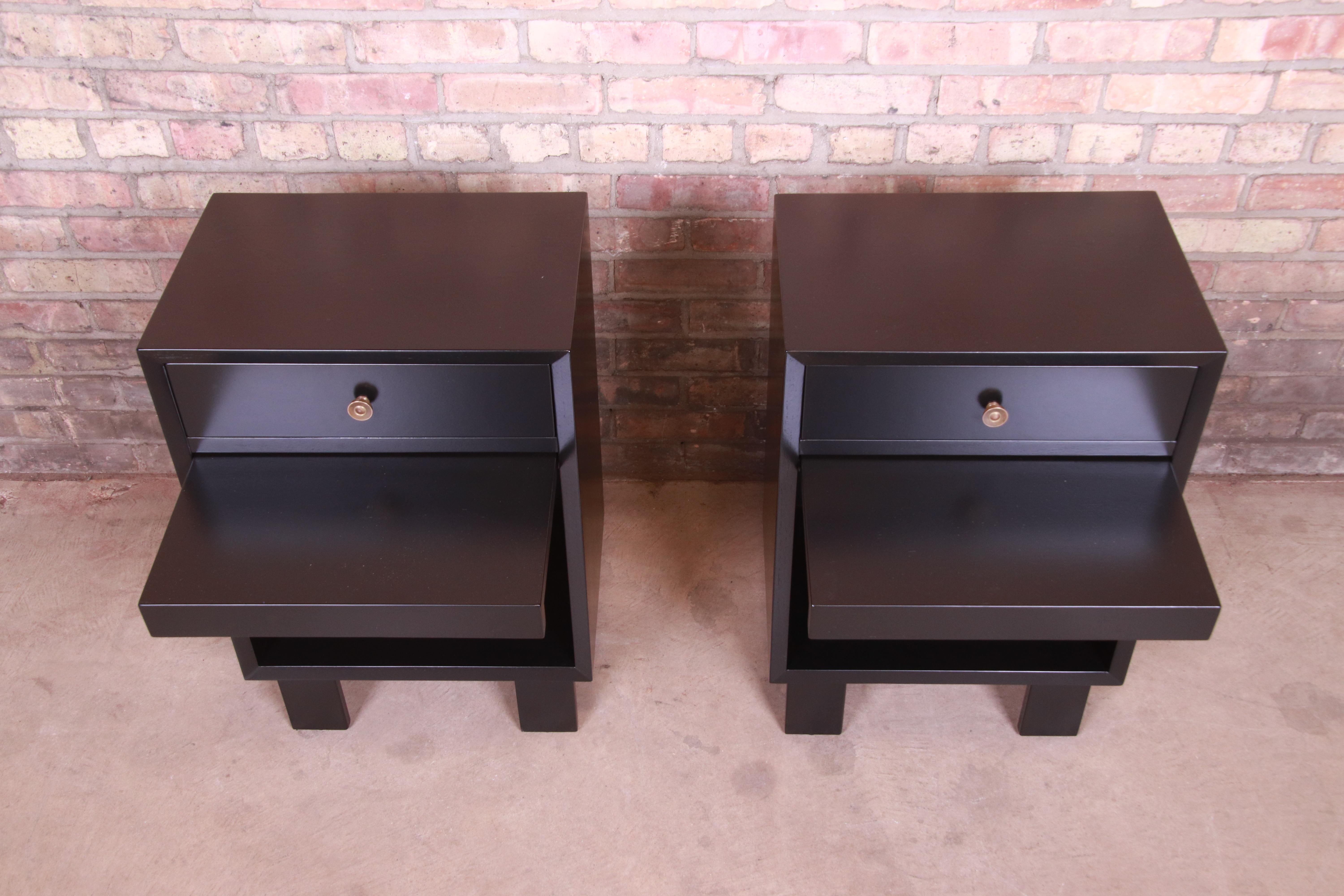 George Nelson for Herman Miller Black Lacquered Nightstands, Newly Refinished 4