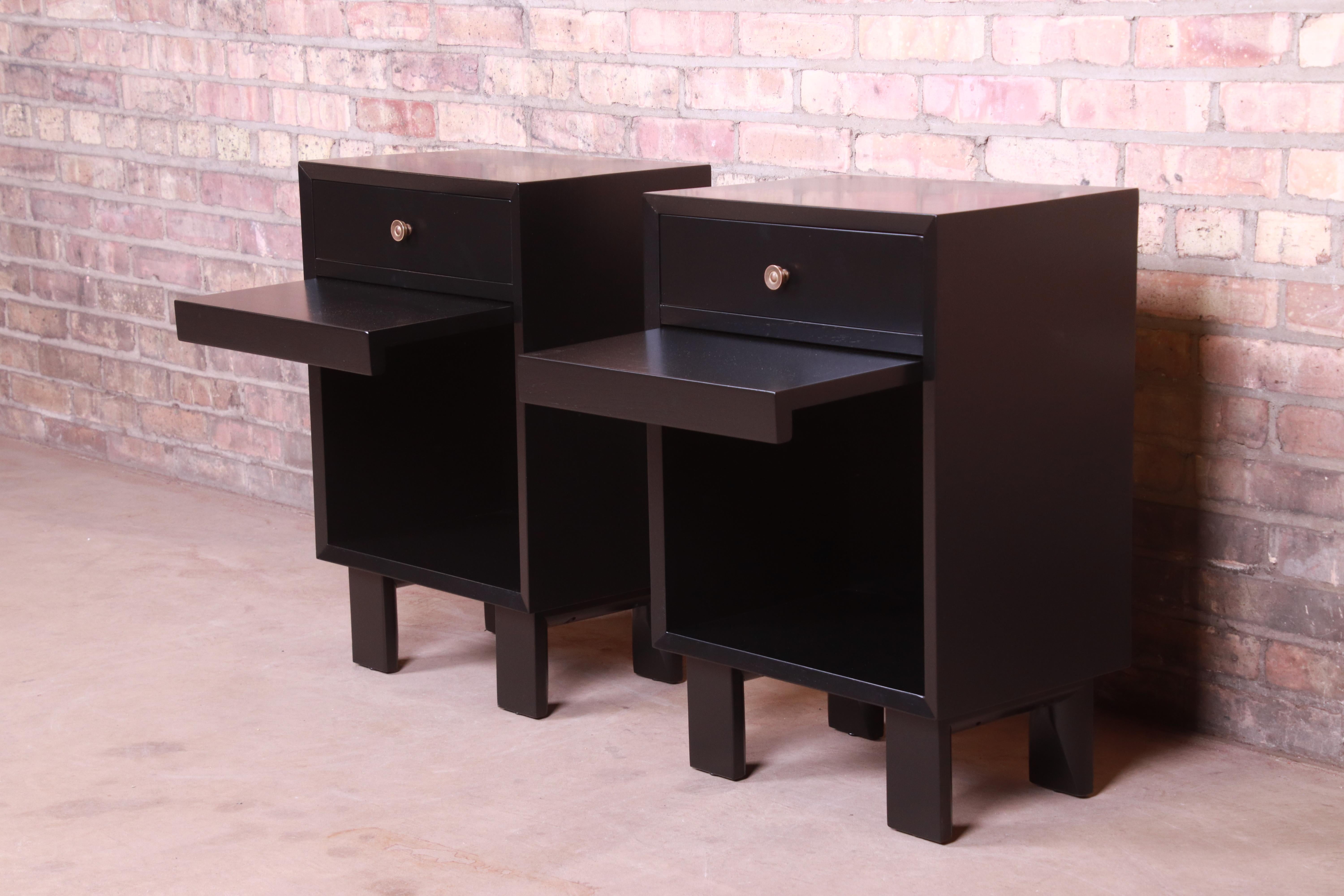 George Nelson for Herman Miller Black Lacquered Nightstands, Newly Refinished 6