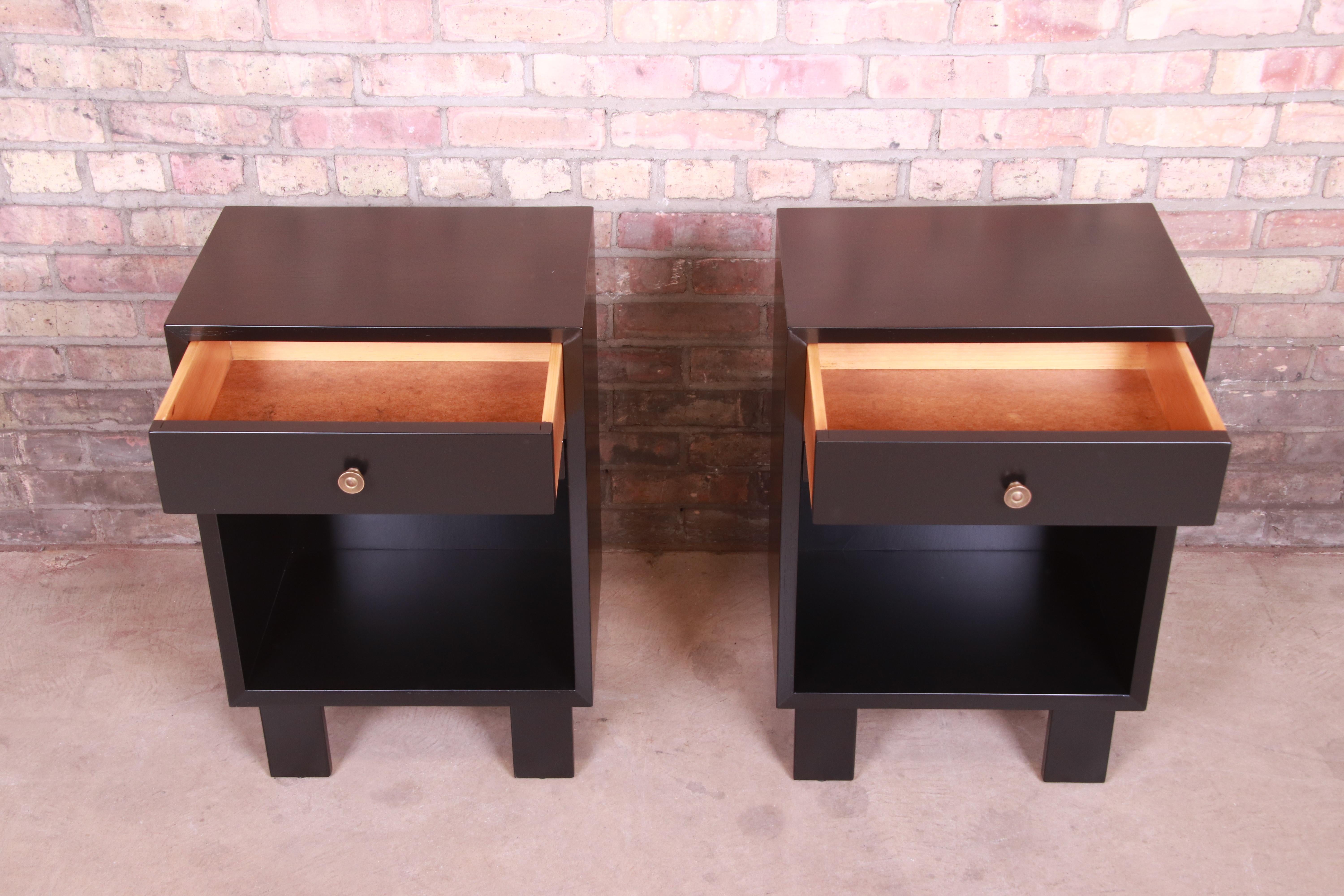 Brass George Nelson for Herman Miller Black Lacquered Nightstands, Newly Refinished