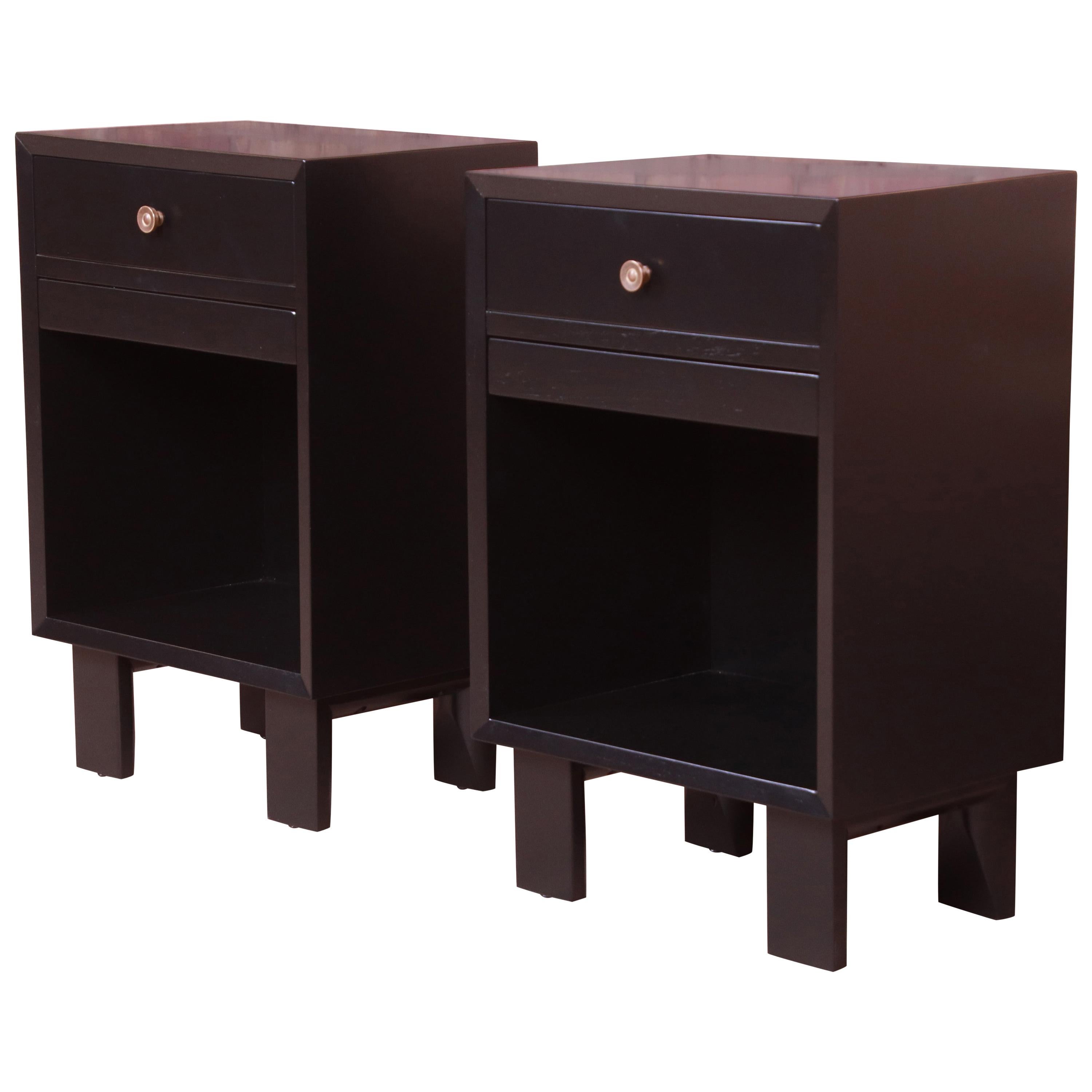George Nelson for Herman Miller Black Lacquered Nightstands, Newly Refinished
