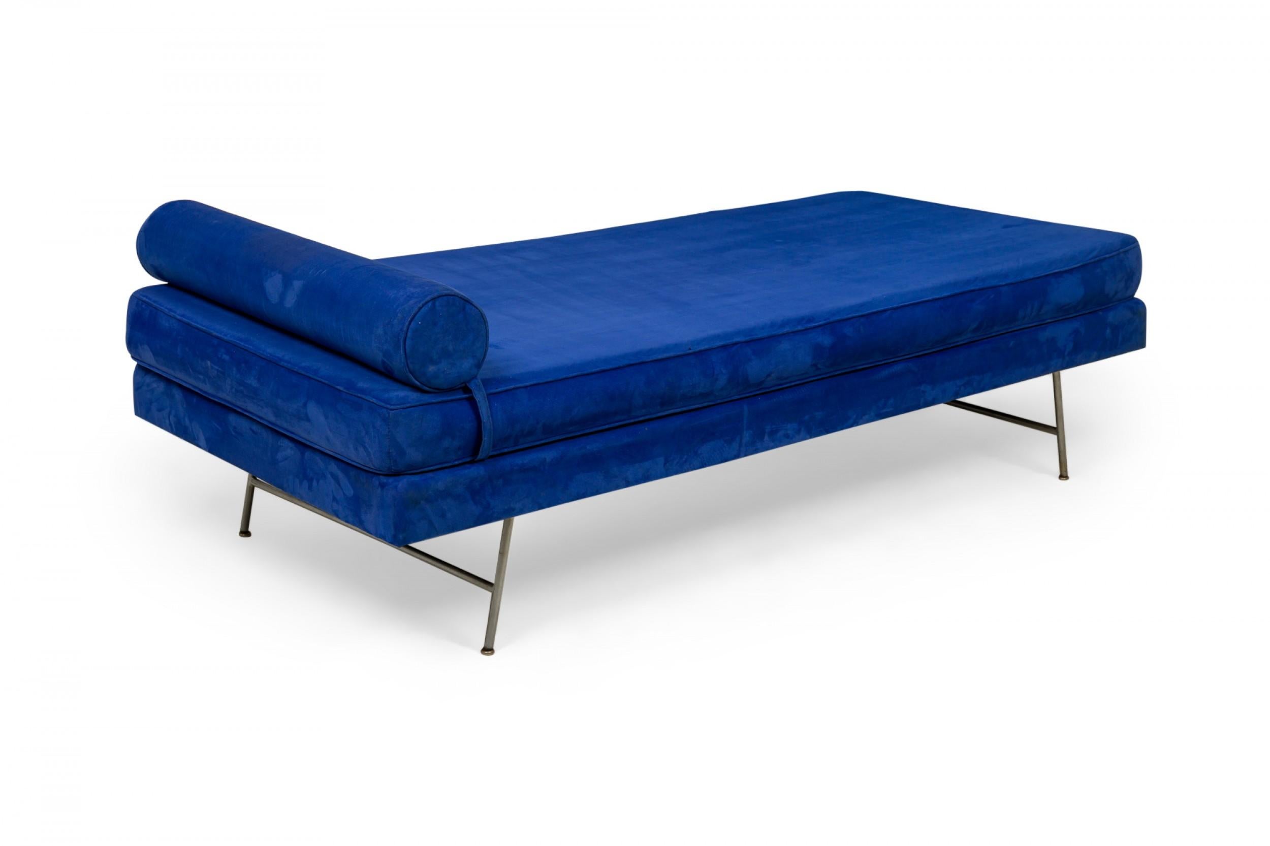 Mid-Century Modern George Nelson for Herman Miller Blue Velour and Chrome Daybed For Sale