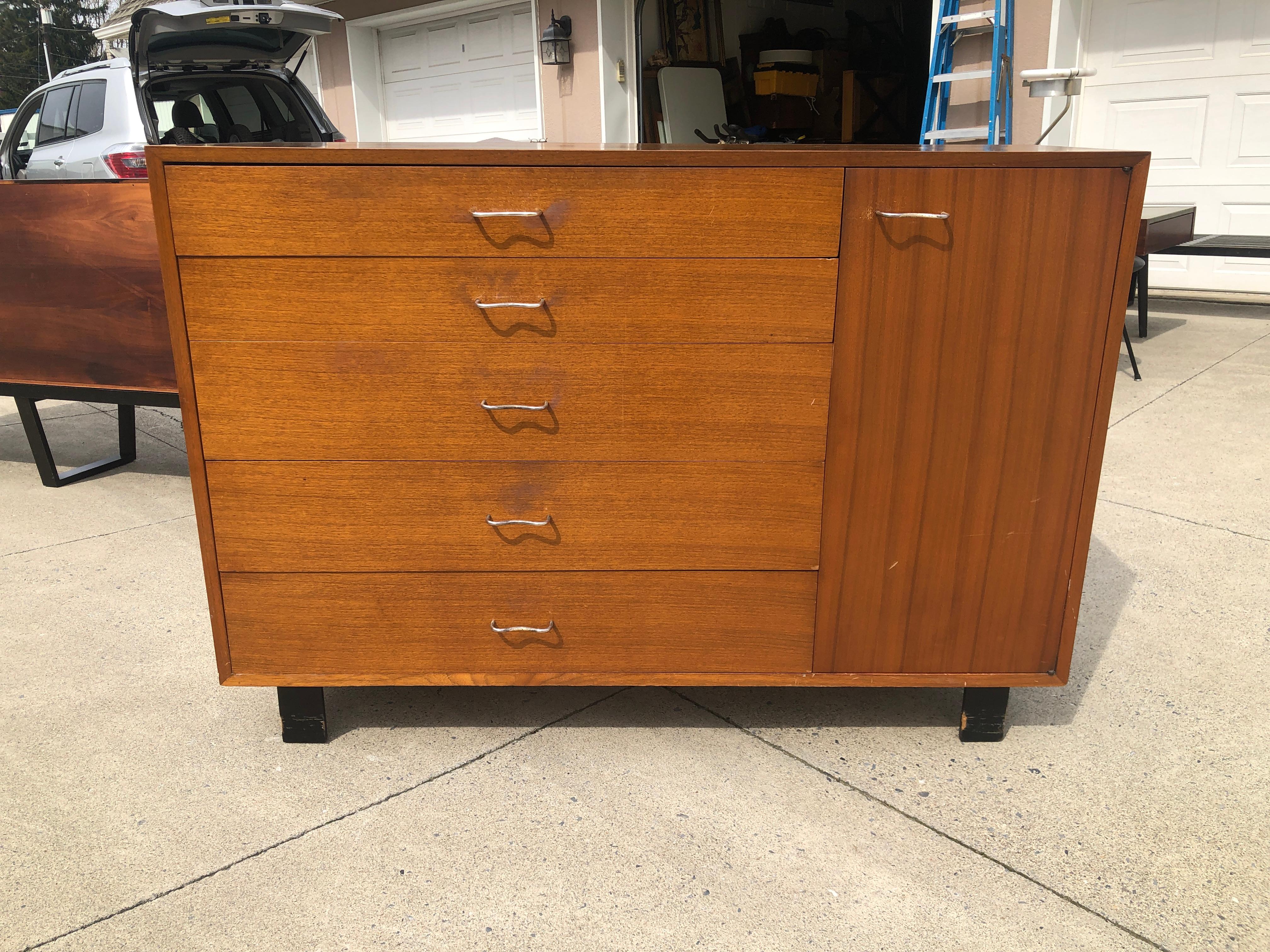 George Nelson for Herman Miller cabinet chest in book match walnut grain
designed by George Nelson for Herman Miller, circa 1950s. Iconic piece resulting from the collaboration of these two MCM Masters! Often referred to as the Primavera Line, part